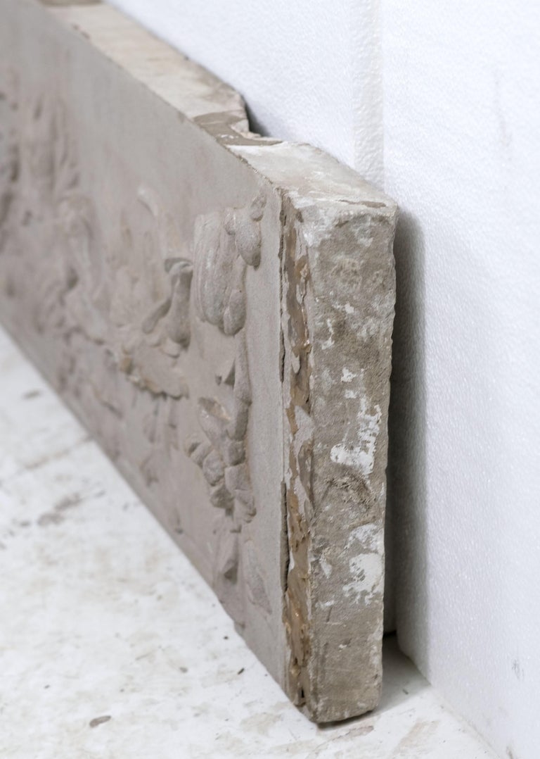 Hand Carved Building Stone Frieze Ribbon and Floral Swags For Sale at