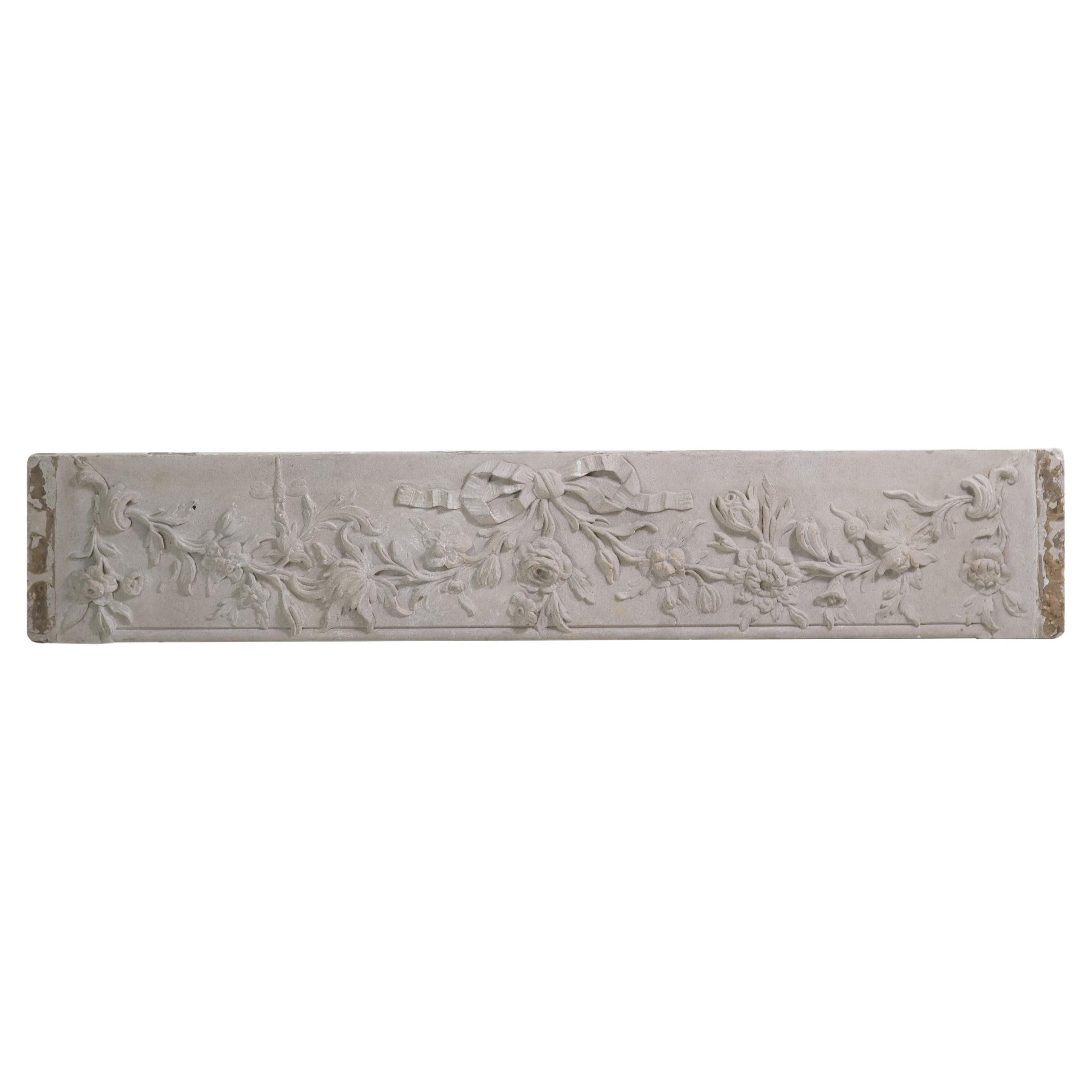 Hand Carved Building Stone Frieze Ribbon & Floral Swags For Sale