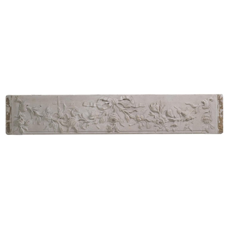 Hand Carved Building Stone Frieze Ribbon and Floral Swags For Sale at