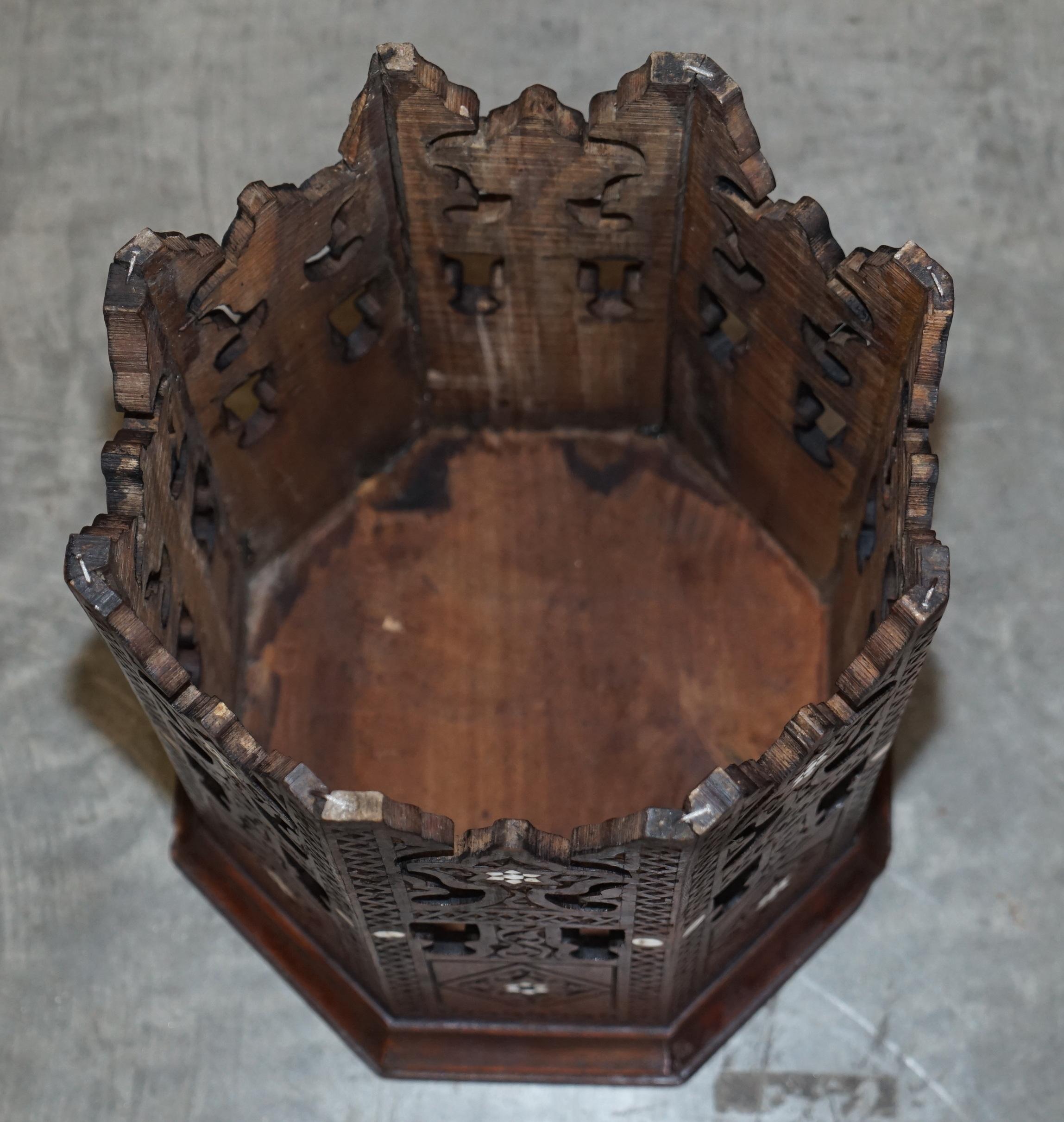 Hand Carved Burmese Folding Hardwood Antique Octagonal Side End Lamp Wine Table For Sale 6