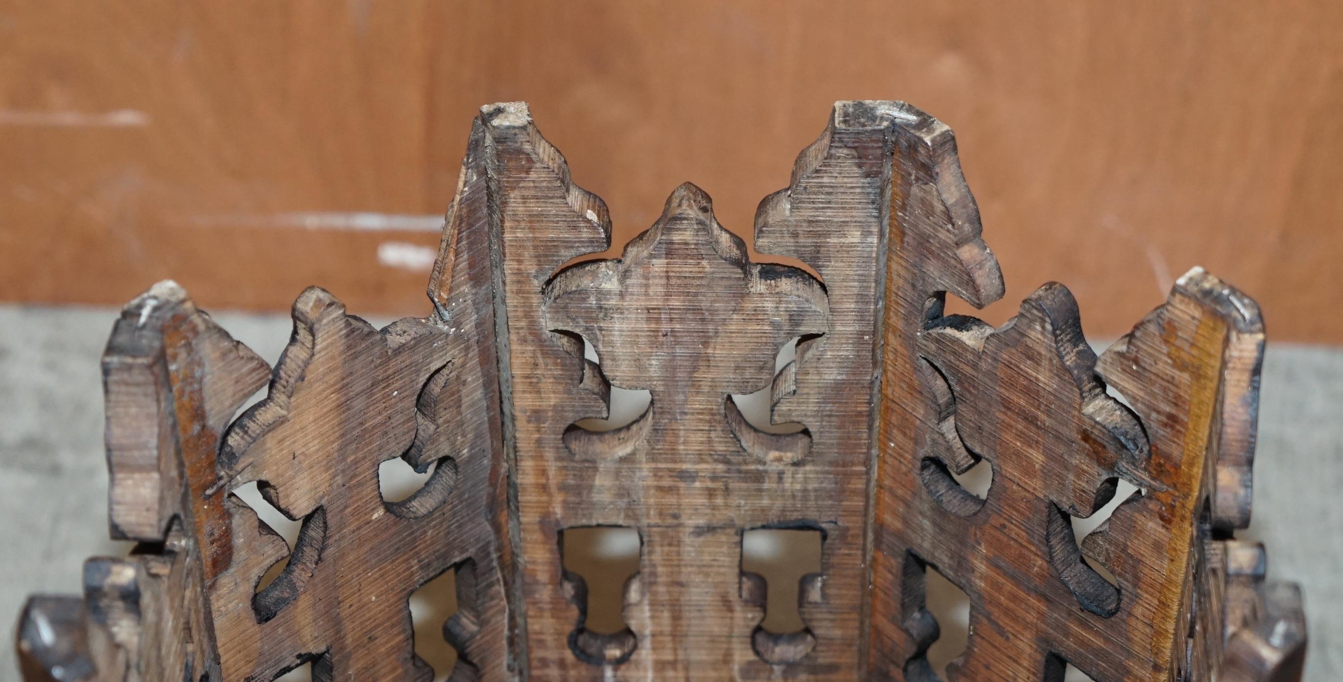Hand Carved Burmese Folding Hardwood Antique Octagonal Side End Lamp Wine Table For Sale 7
