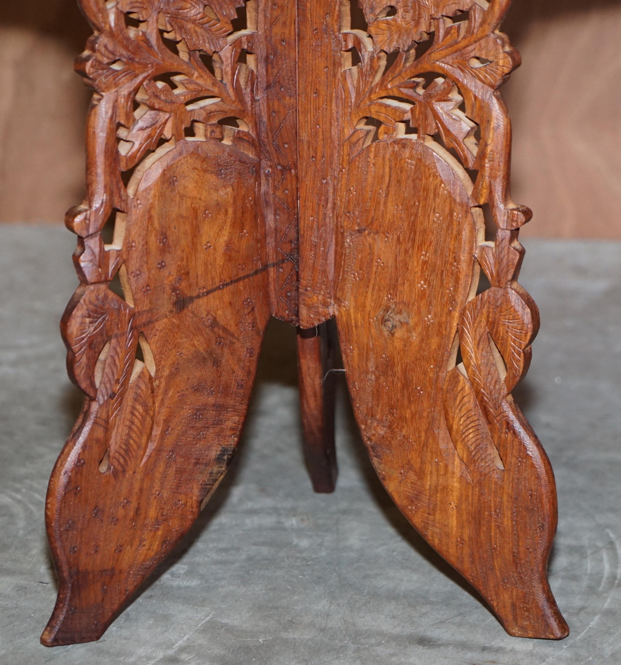 Hand Carved Burmese Hardwood Antique Octagonal Side End Lamp Wine Folding Table For Sale 4