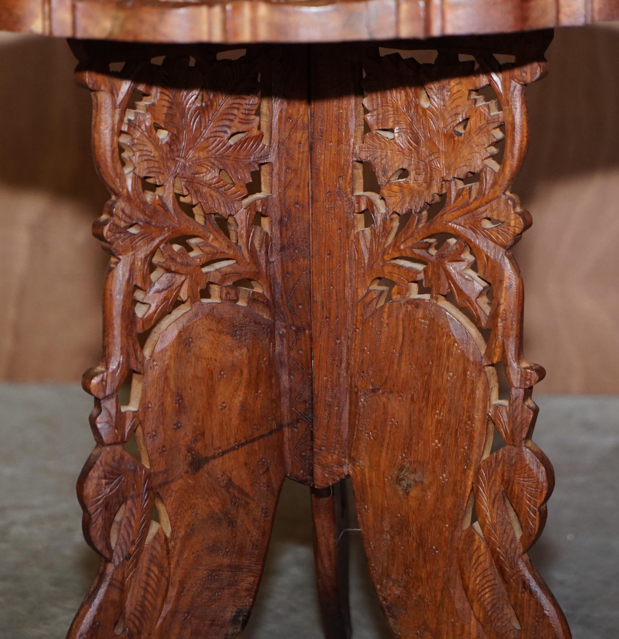 Hand Carved Burmese Hardwood Antique Octagonal Side End Lamp Wine Folding Table For Sale 5