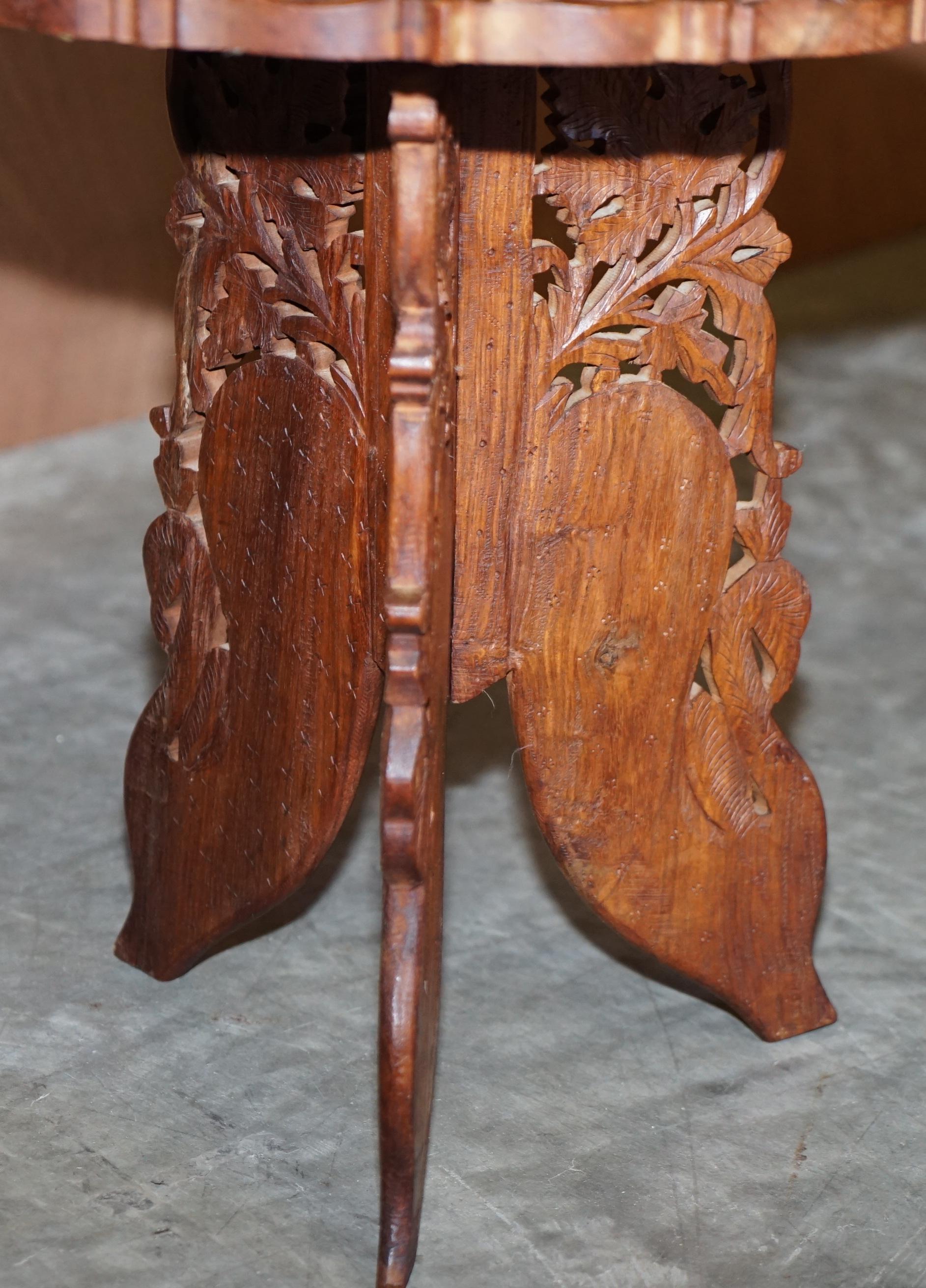 Hand Carved Burmese Hardwood Antique Octagonal Side End Lamp Wine Folding Table For Sale 5
