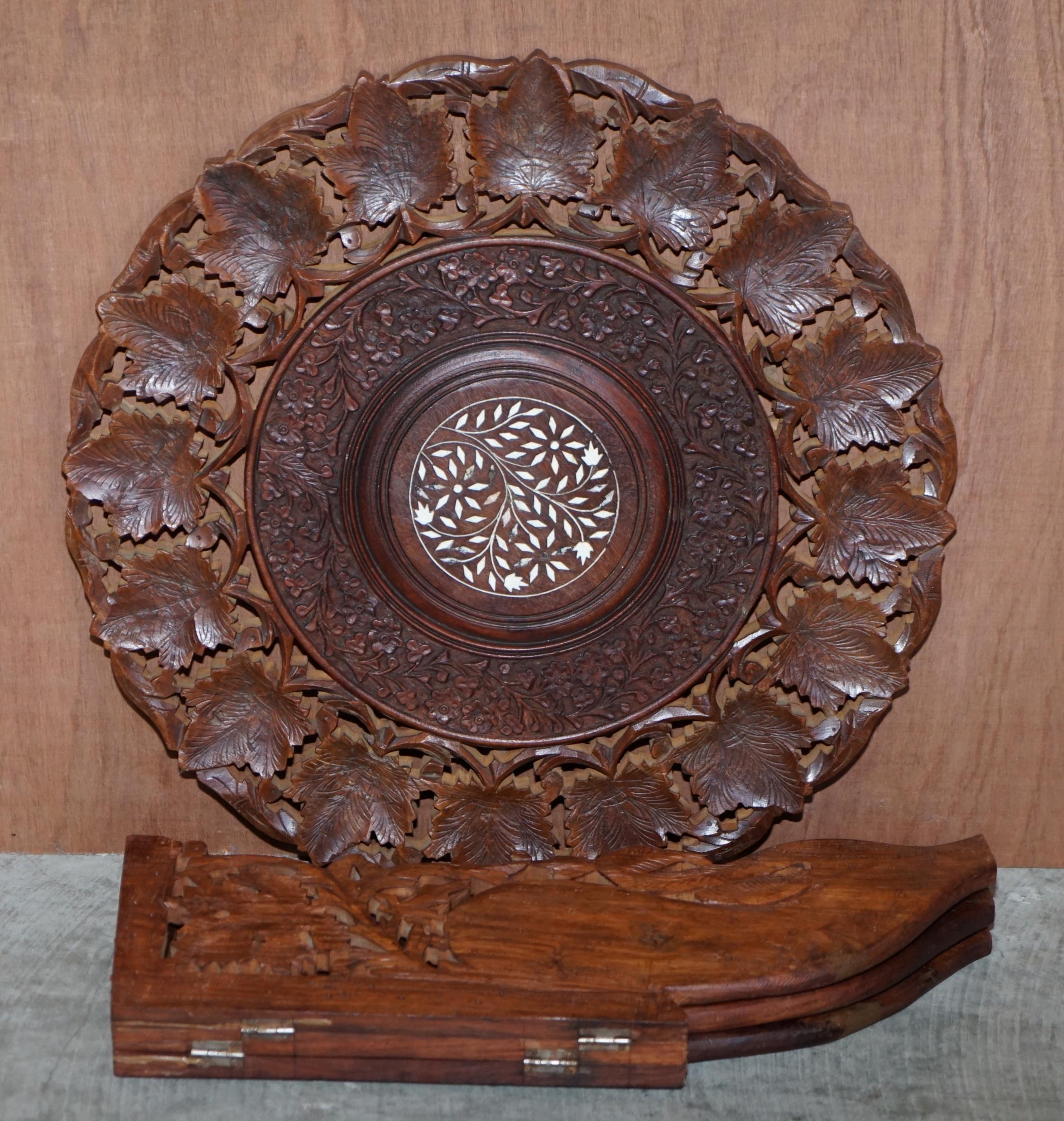 Hand Carved Burmese Hardwood Antique Octagonal Side End Lamp Wine Folding Table For Sale 7