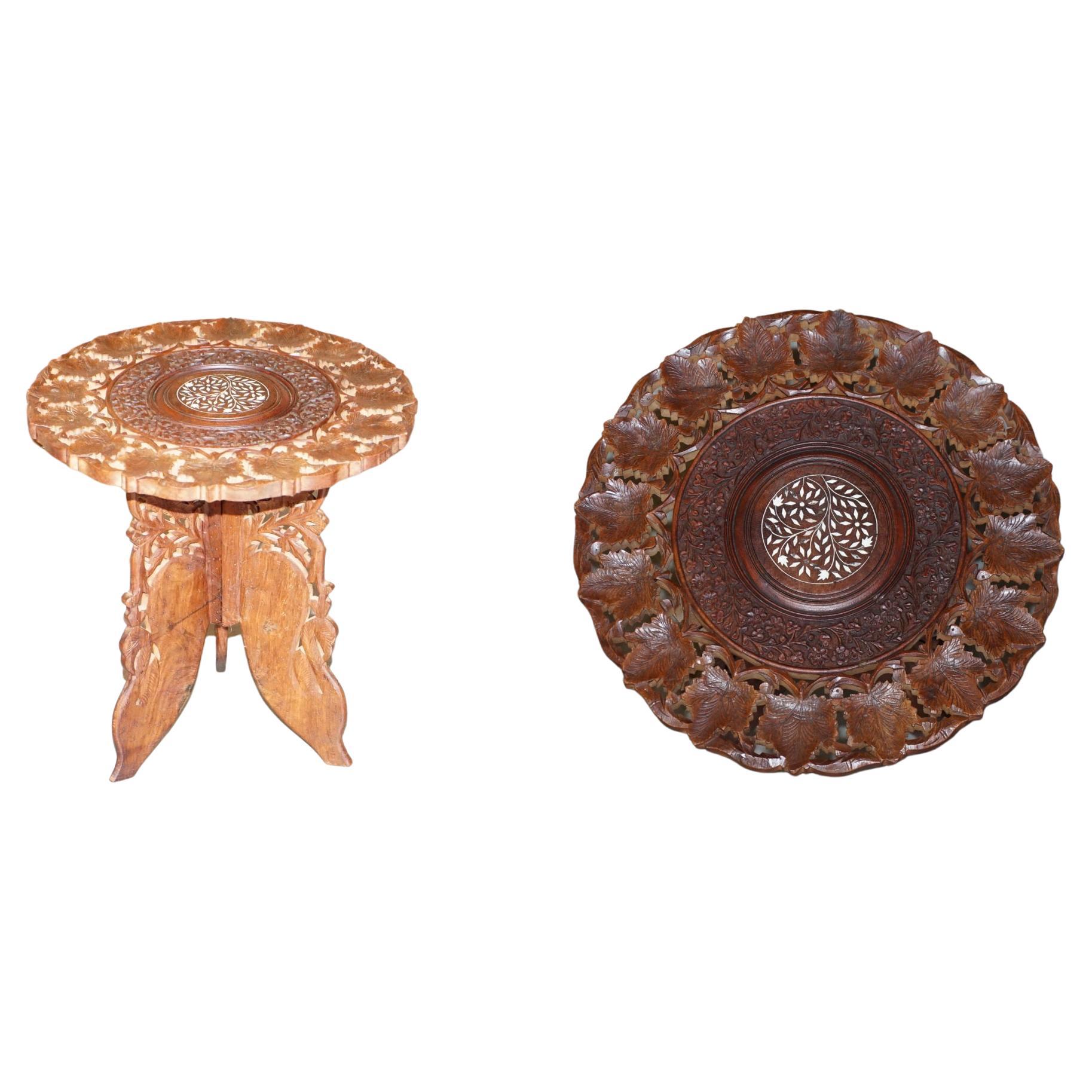 Lampe d'appoint octogonale en bois dur birman sculptée à la main pour table à vin pliante d'antiquités en vente