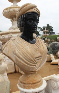 Busto de Desdémona tallado a mano en mármol belga negro y piedra caliza marrón