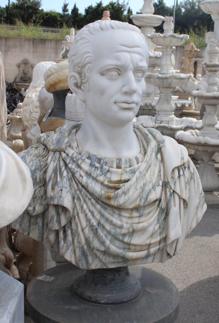 HandCarved Bust of Roman Emperor Julius Caesar in Different Coloured