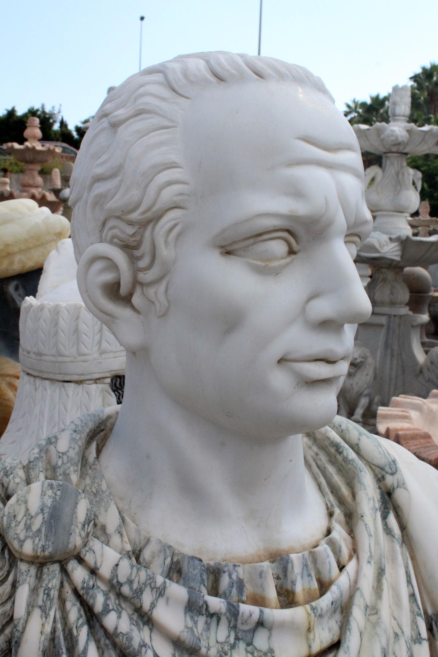 Italian Hand-Carved Bust of Roman Emperor Julius Caesar in Different Coloured Marbles