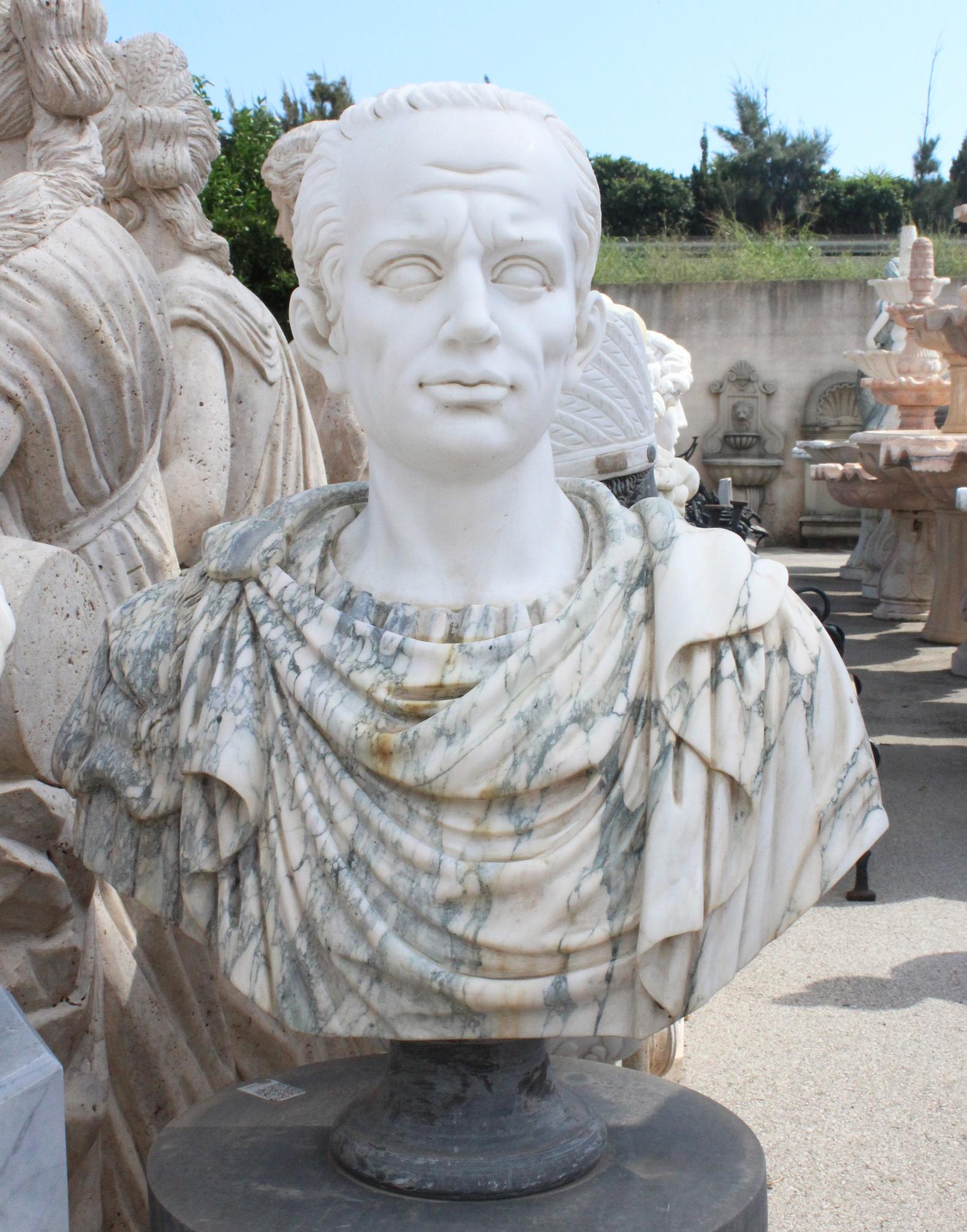 Hand-Carved Bust of Roman Emperor Julius Caesar in Different Coloured Marbles 2
