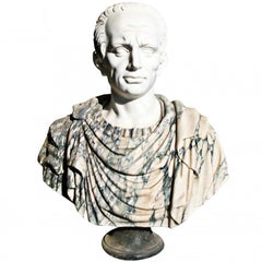 Hand-Carved Bust of Roman Emperor Julius Caesar in Different Coloured Marbles