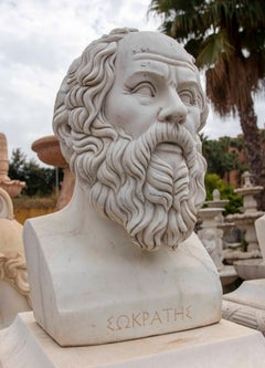 Hand-Carved Bust of Socrates in White Marble