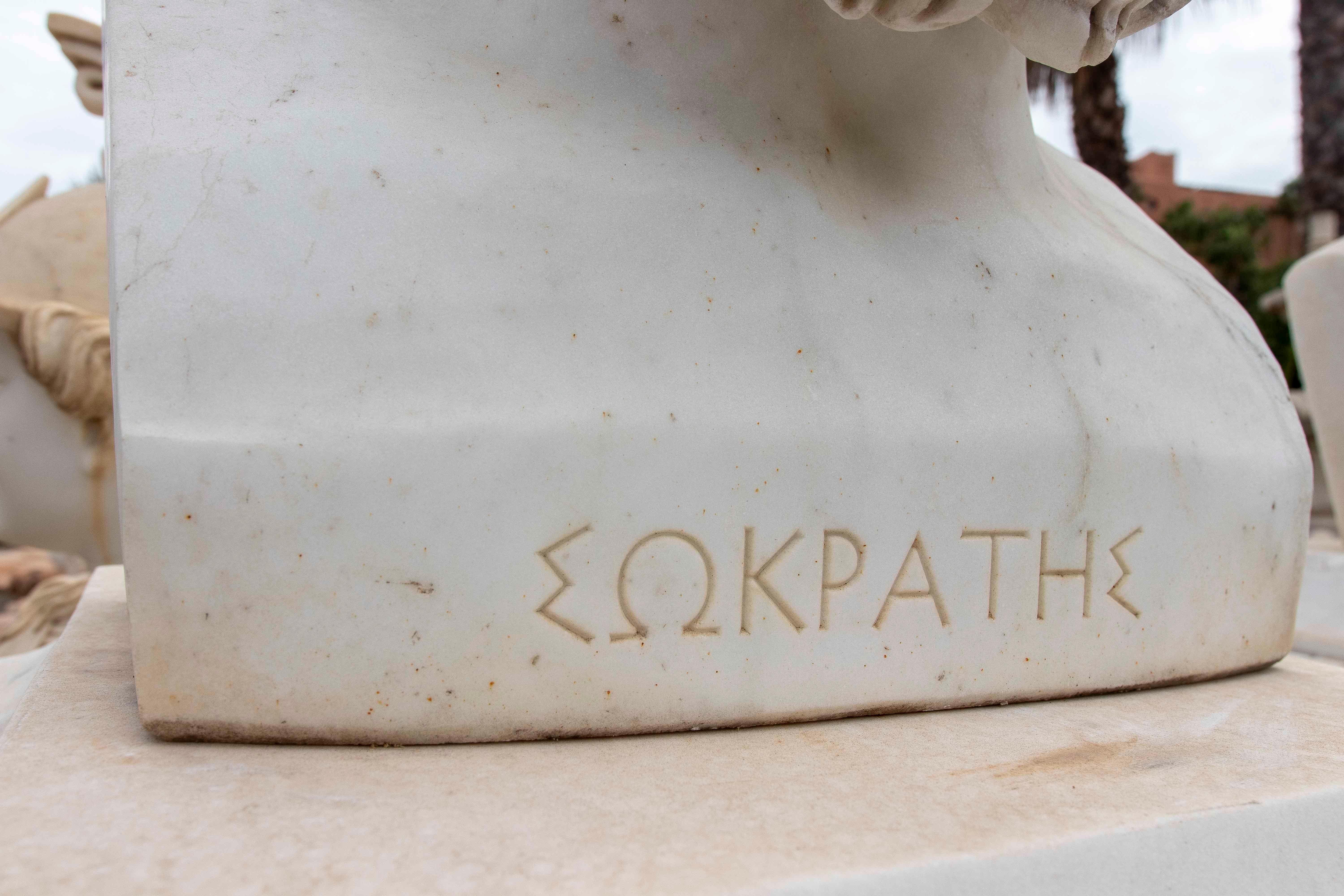 Busto di Socrate scolpito a mano in marmo bianco in vendita 1
