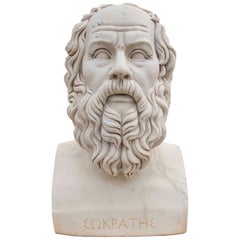 Hand-Carved Bust of Socrates in White Marble