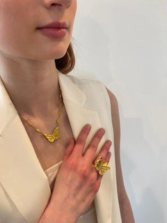 Hand Carved Butterfly Leaf Necklace in 22k Gold