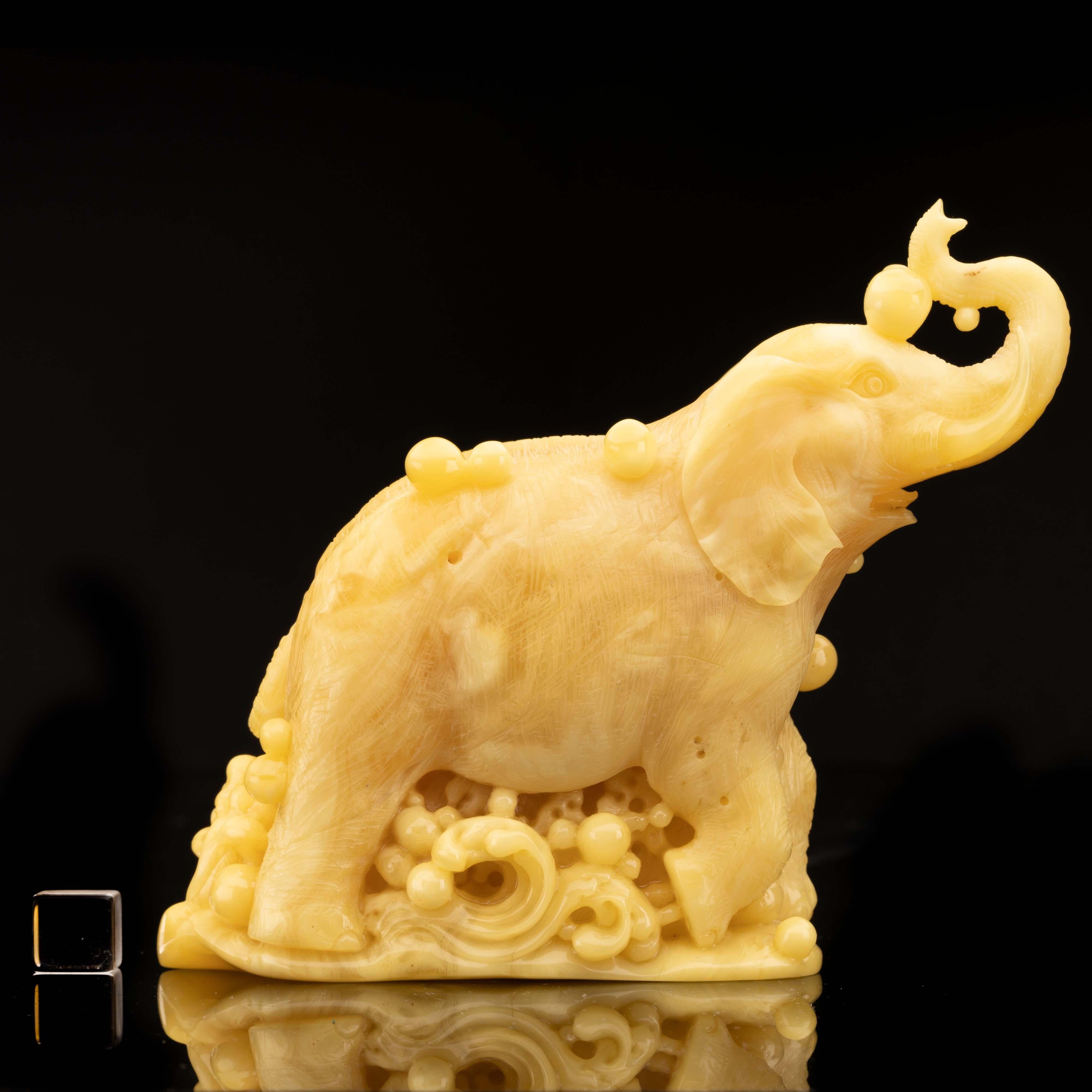 Hand-Carved Butterscotch Amber Elephant 1