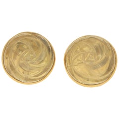 Hand Carved Cabochon Lemon Quartz Earrings in 18 Carat Yellow Gold