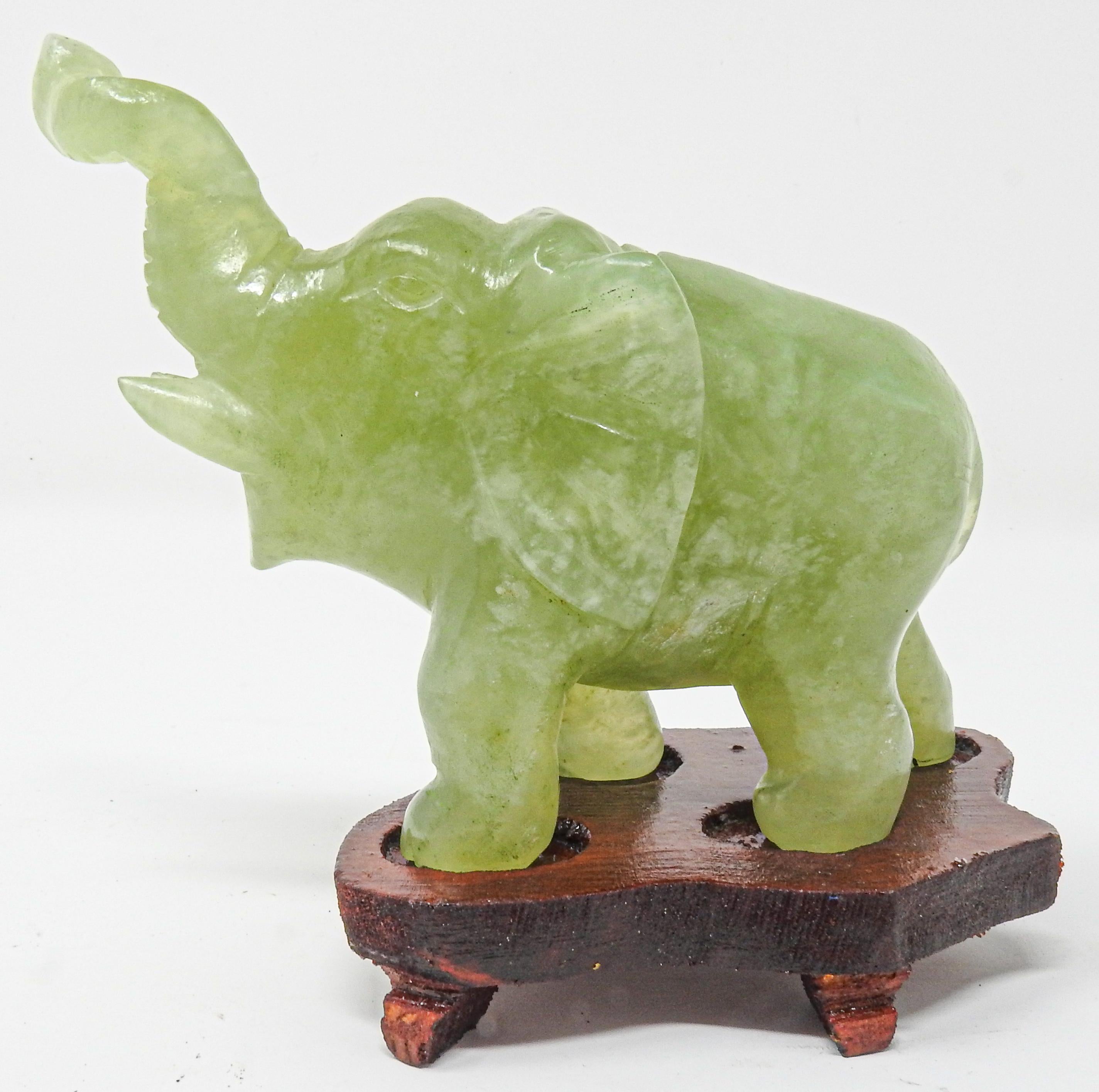 Chinese Hand Carved Calcite Elephant Sculpture, Vintage For Sale
