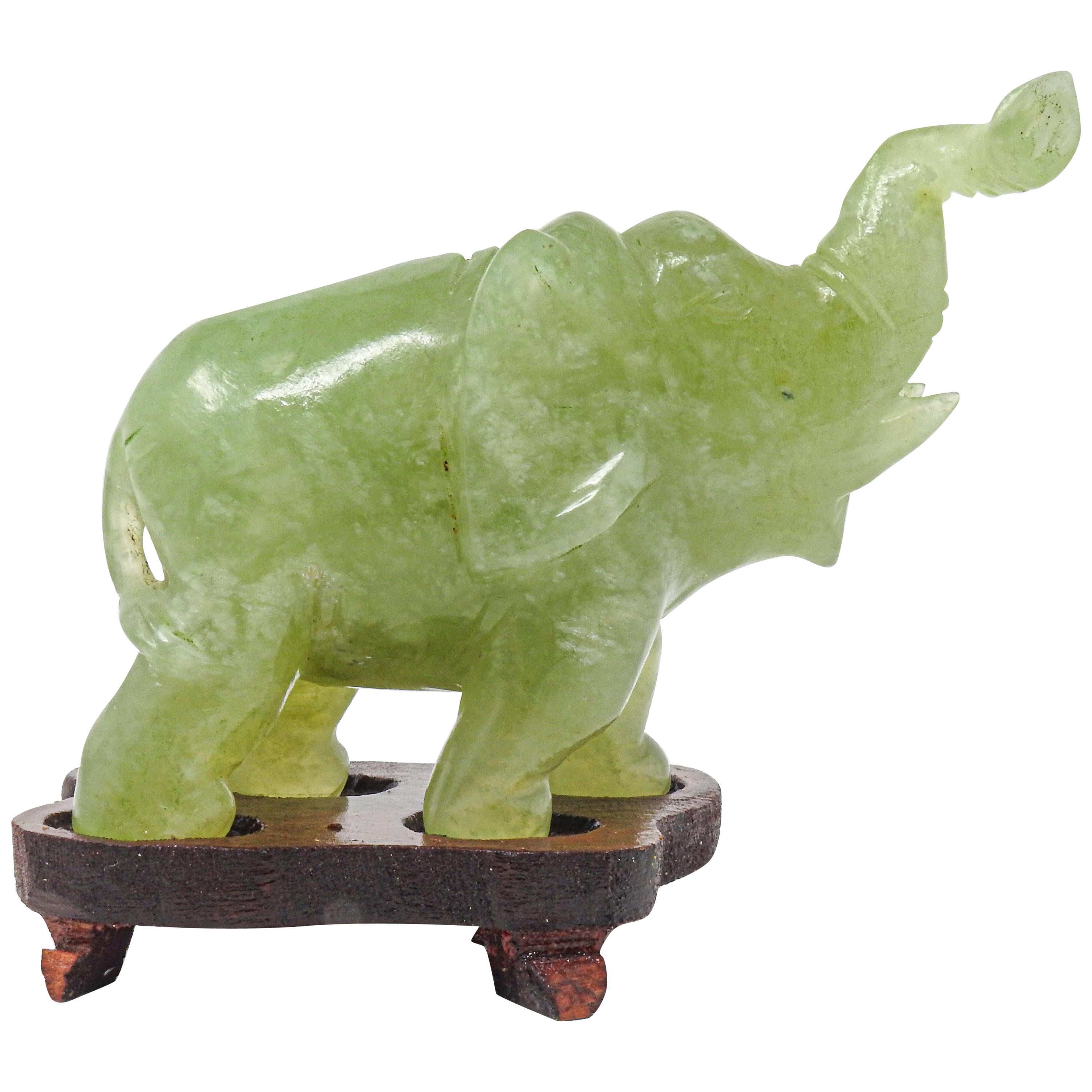 Hand Carved Calcite Elephant Sculpture, Vintage For Sale