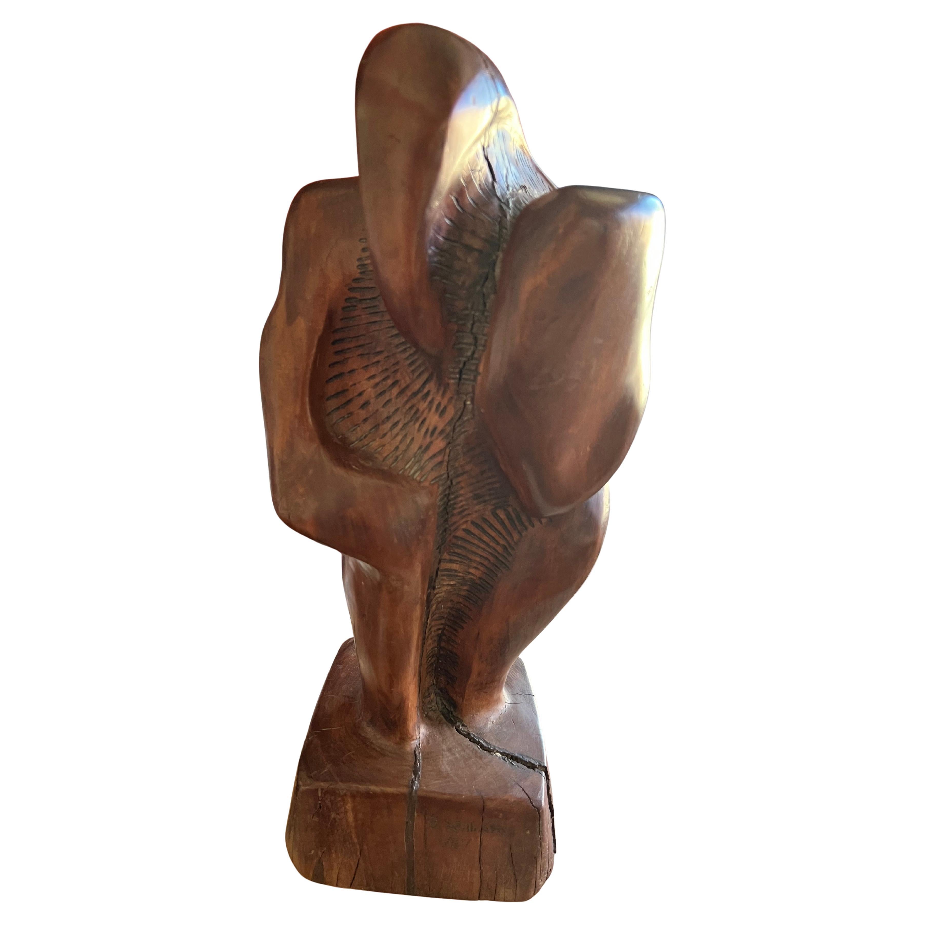 Hand geschnitzt California Studio Brutalist Wood Skulptur 1980er Jahre im Angebot 1