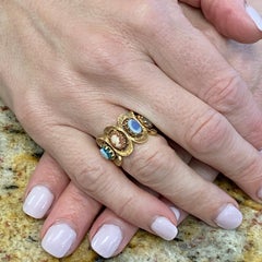 Hand Carved Cameo 14 Karat Yellow Gold Wide Band Ring Vintage