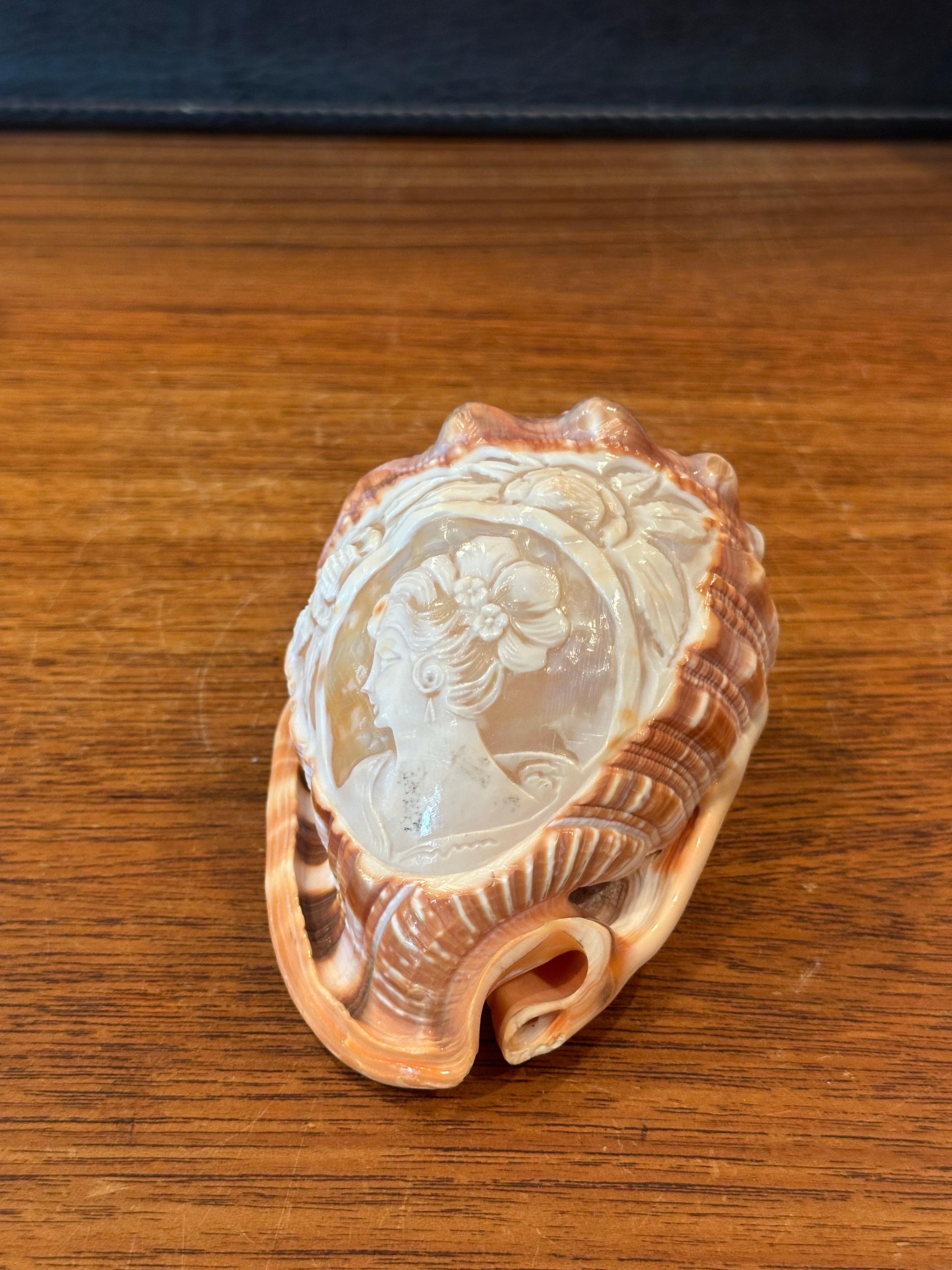 20th Century Hand Carved Cameo on Conch Shell For Sale