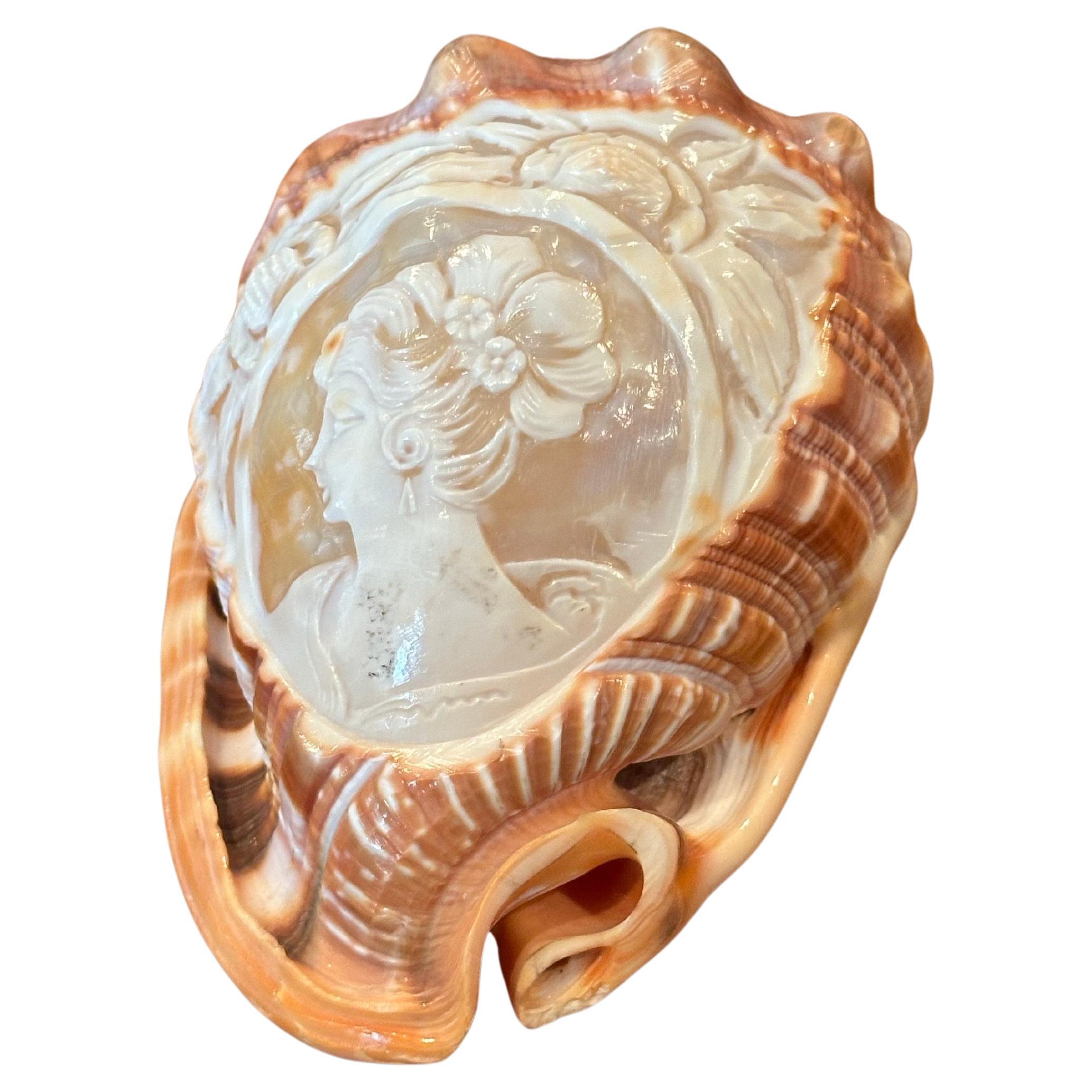 Hand Carved Cameo on Conch Shell For Sale
