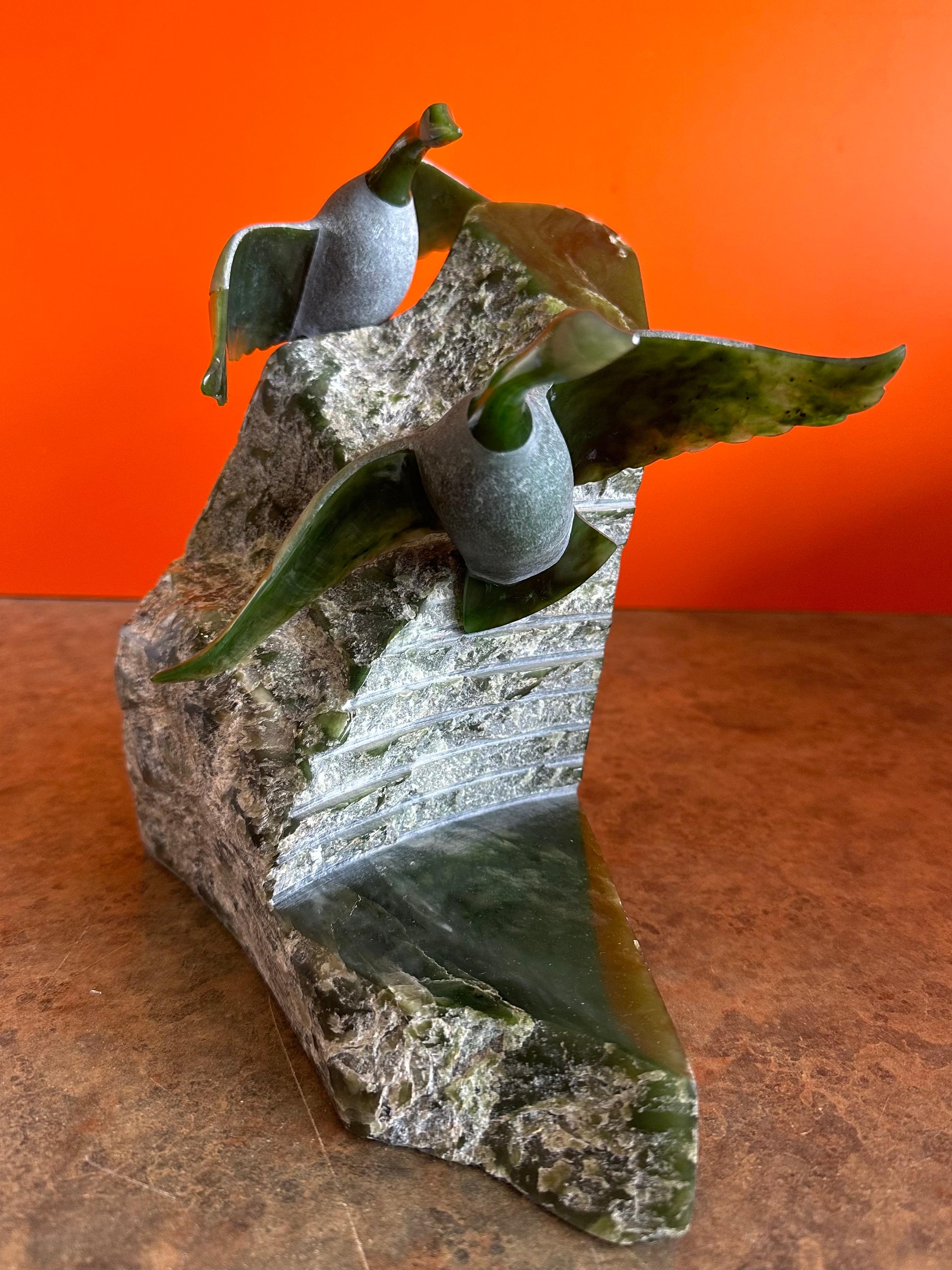 Hand Carved Canadian Geese Sculpture in Green Jade by Lyle Sopel For Sale 5