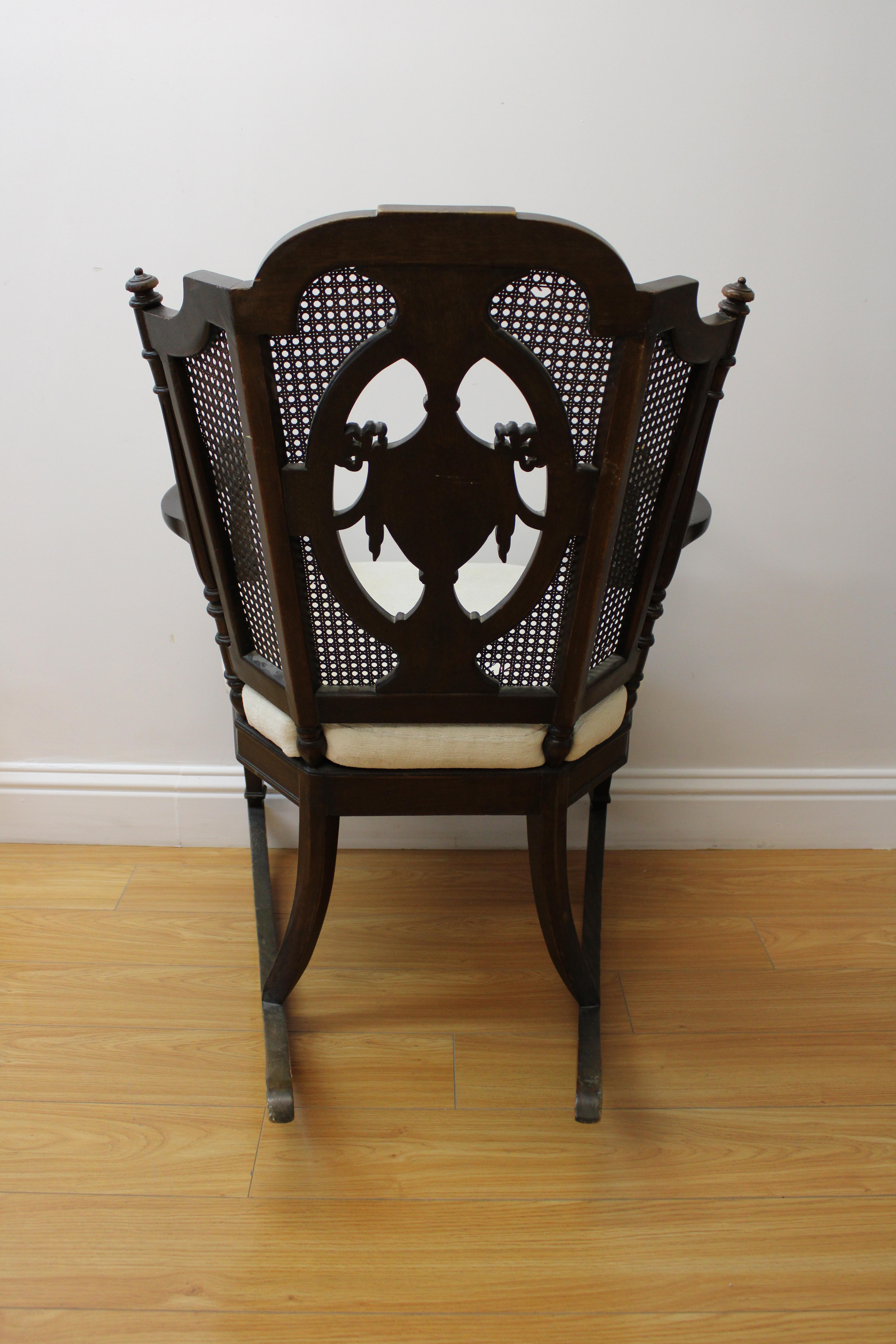 20th Century Hand Carved & Caned Back Rocking Chair