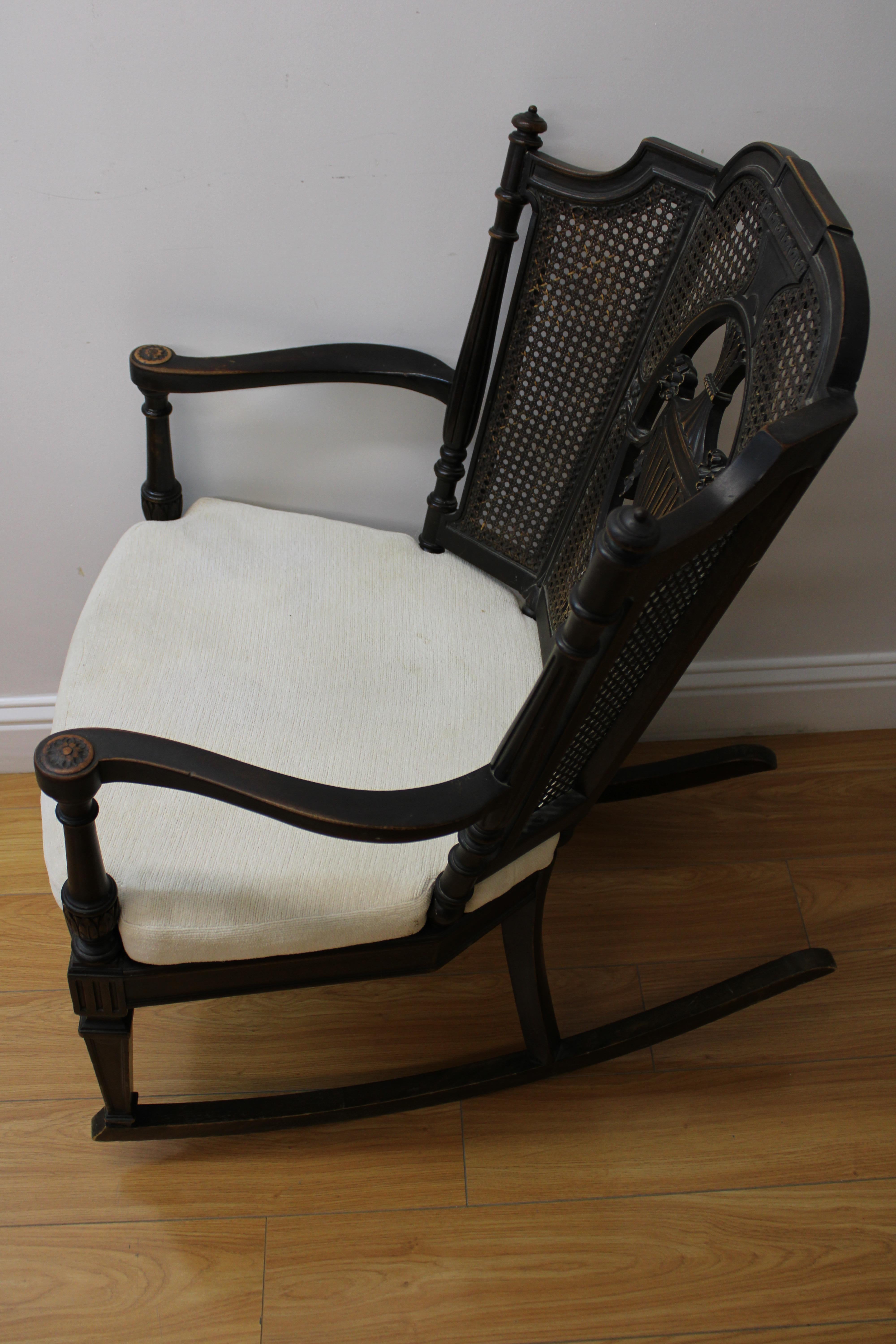 Hand Carved & Caned Back Rocking Chair 1