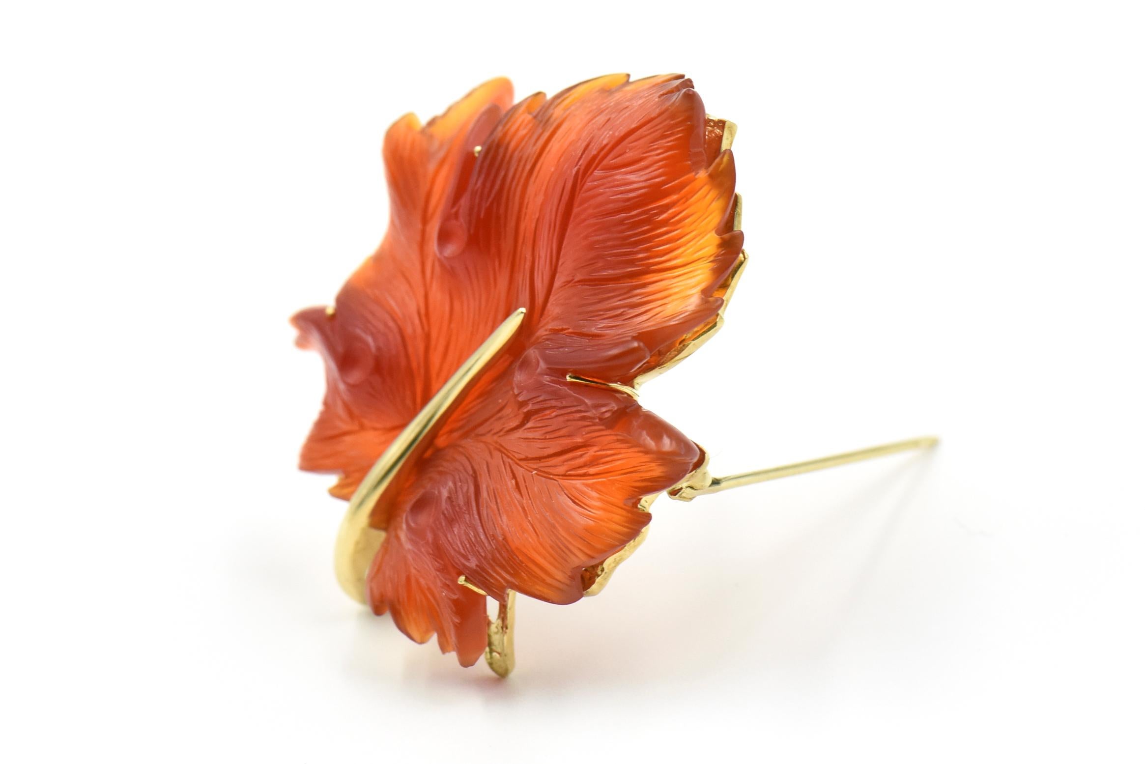 Hand Carved Carnelian Leaf Gold Pendant Brooch by Somos Creations 5