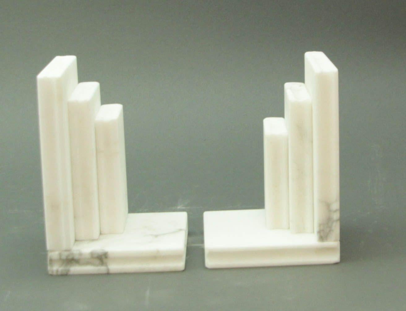 Hand Carved Carrara White Marble Books Stacked Bookends Italy 1970's For Sale 3
