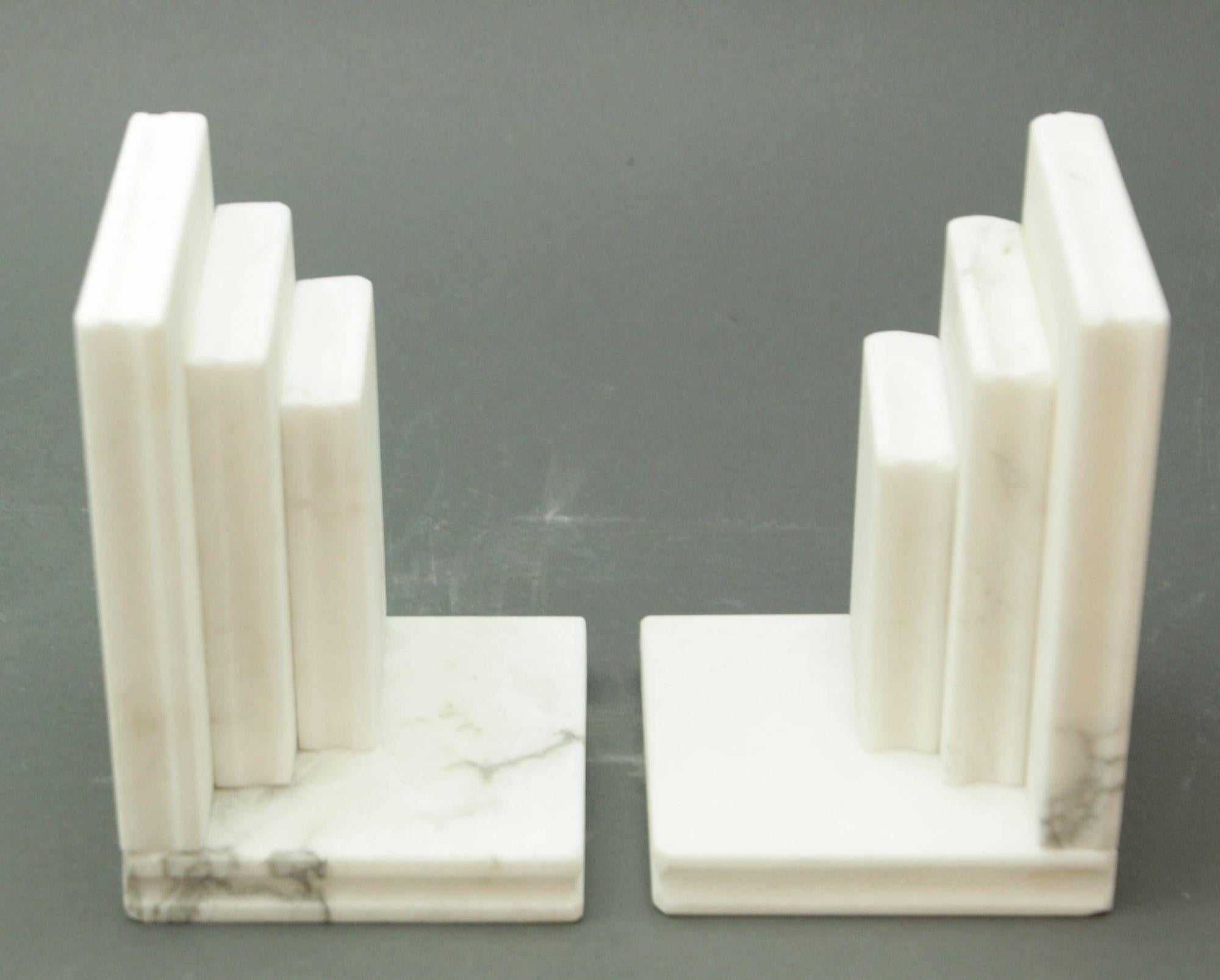 Hand Carved Carrara White Marble Books Stacked Bookends Italy 1970's For Sale 4