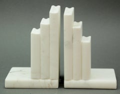 Hand Carved Carrara White Marble Books Stacked Bookends Italy 1970's