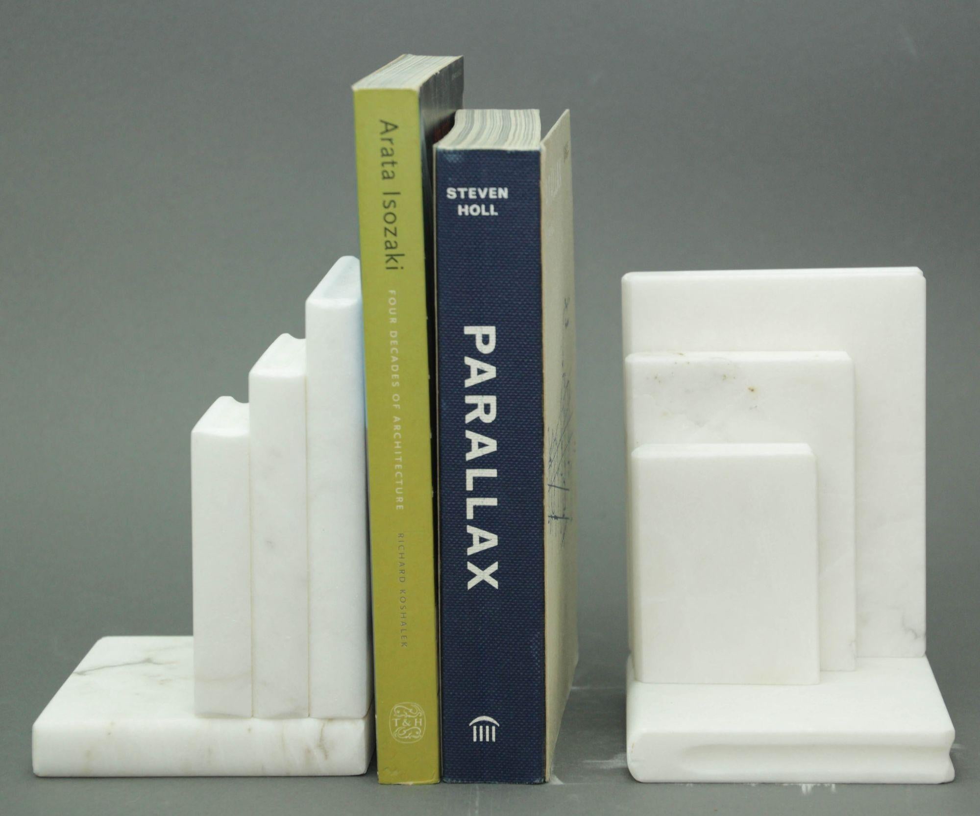 Hand-Carved Hand Carved Carrara White Marble Books Stacked Bookends Italy 1970's For Sale