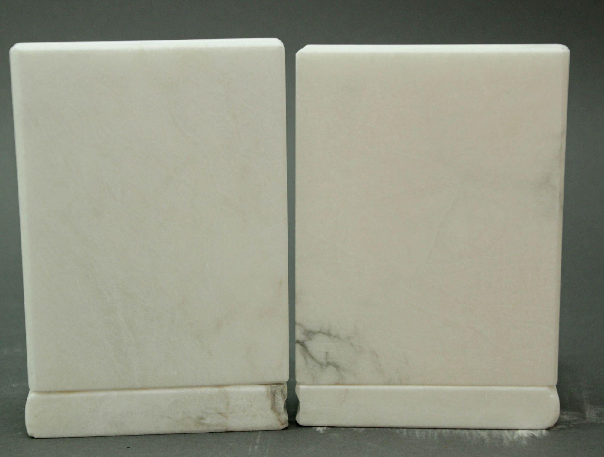 Hand Carved Carrara White Marble Books Stacked Bookends Italy 1970's For Sale 1