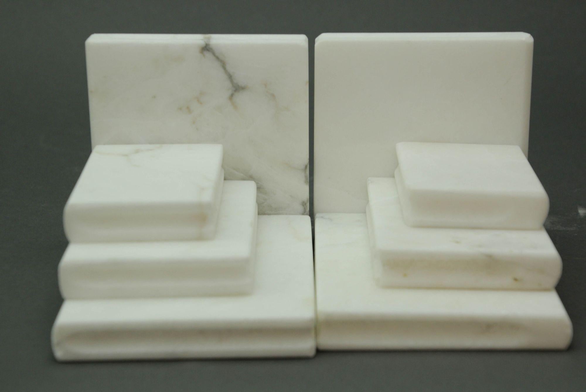 Hand Carved Carrara White Marble Books Stacked Bookends Italy 1970's For Sale 2