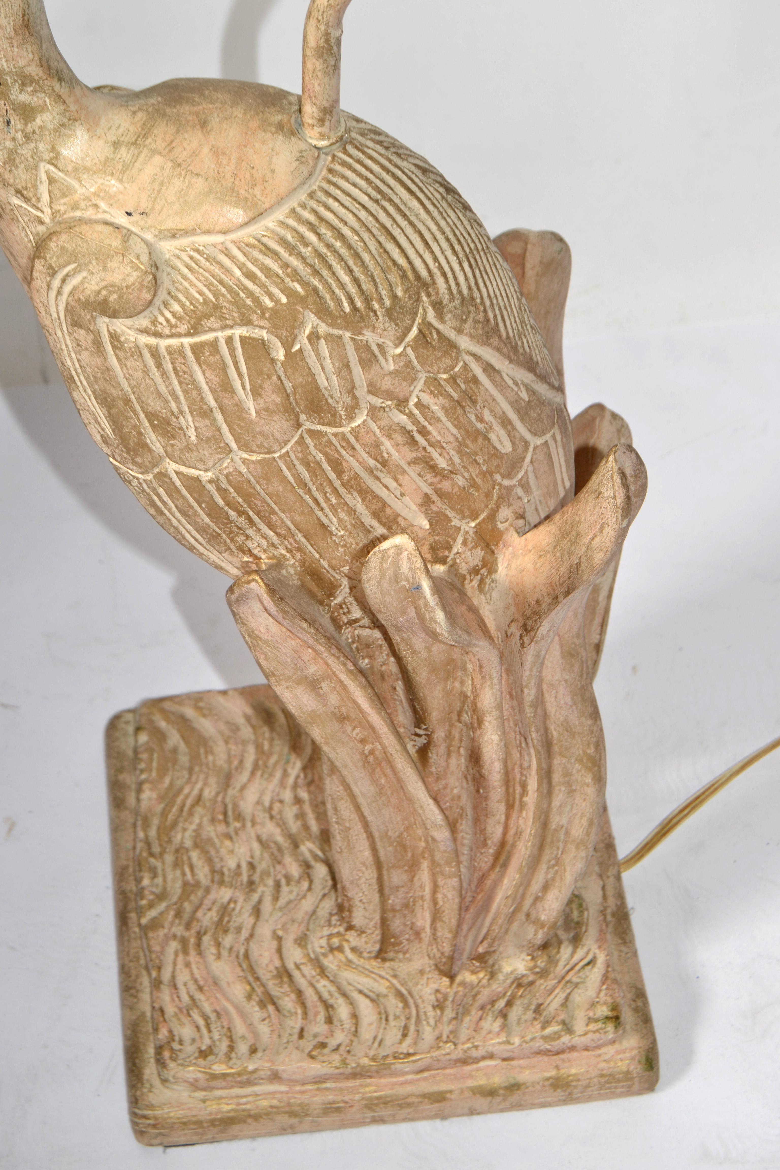 Hand Carved Cedar Wood Heron Bird Table Lamp Hollywood Regency Animal Figurine For Sale 3