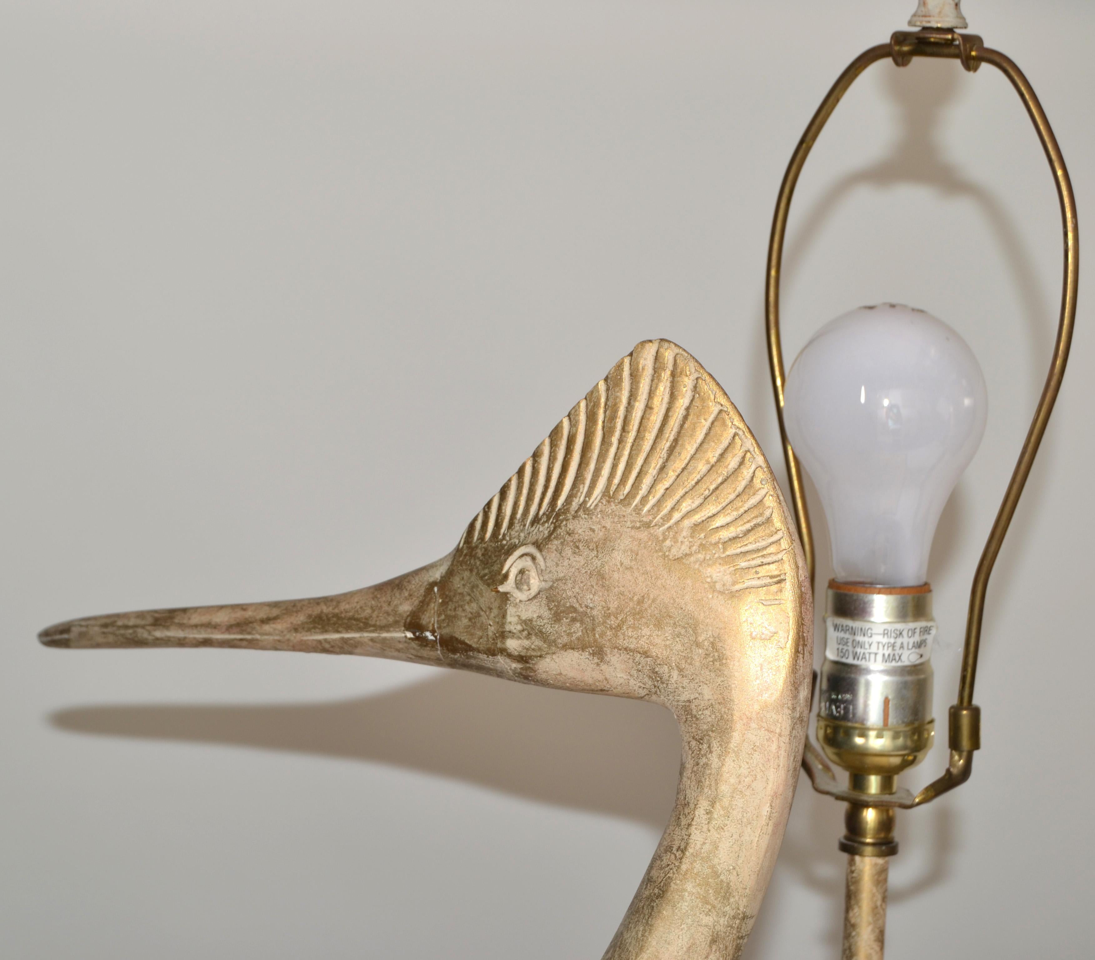Lampe de table oiseau héron sculptée à la main, style Hollywood Regency en vente 4