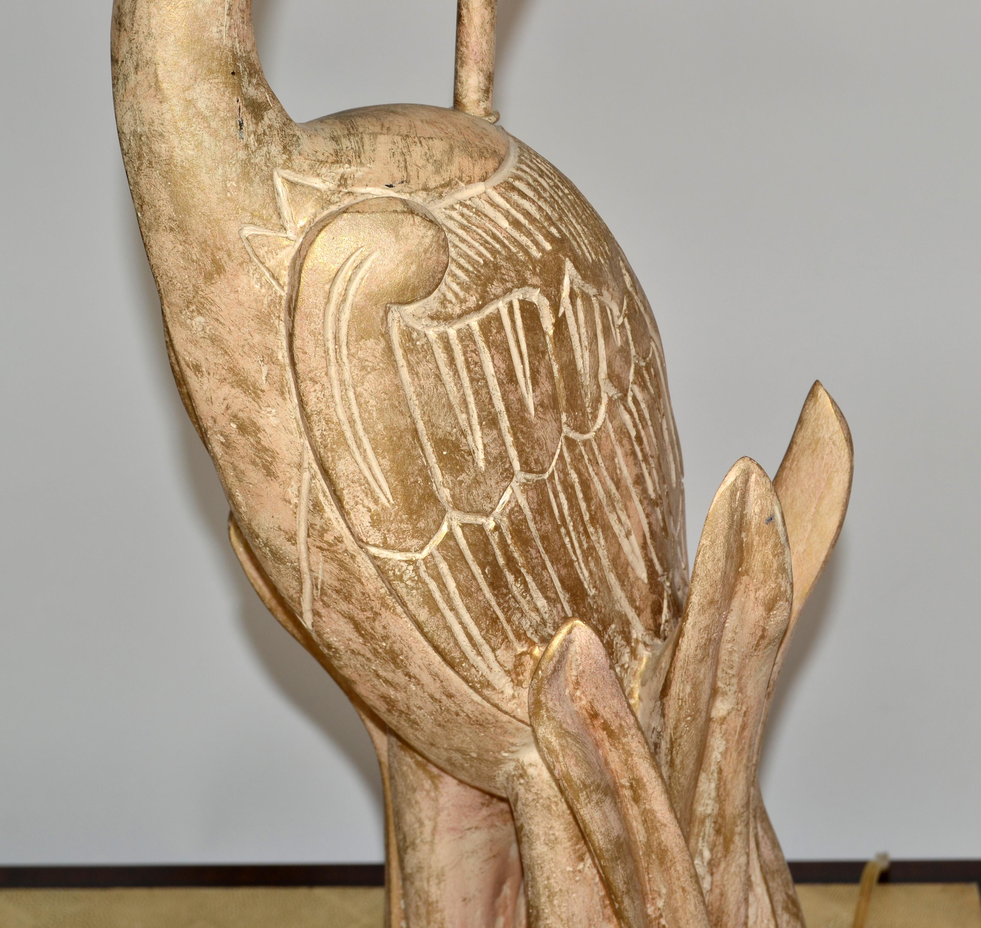 Hand Carved Cedar Wood Heron Bird Table Lamp Hollywood Regency Animal Figurine For Sale 5
