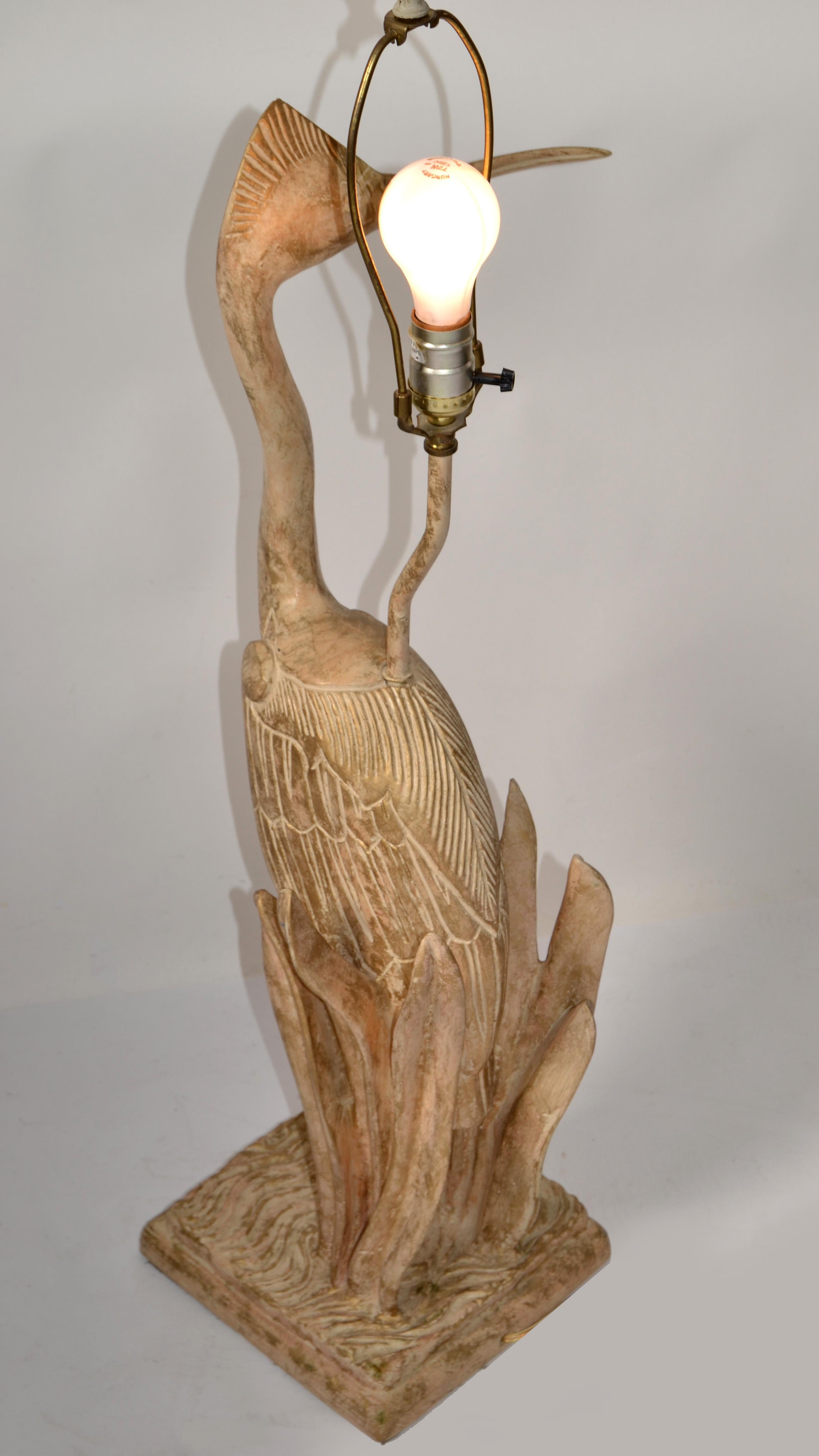 Hand Carved Cedar Wood Heron Bird Table Lamp Hollywood Regency Animal Figurine For Sale 7