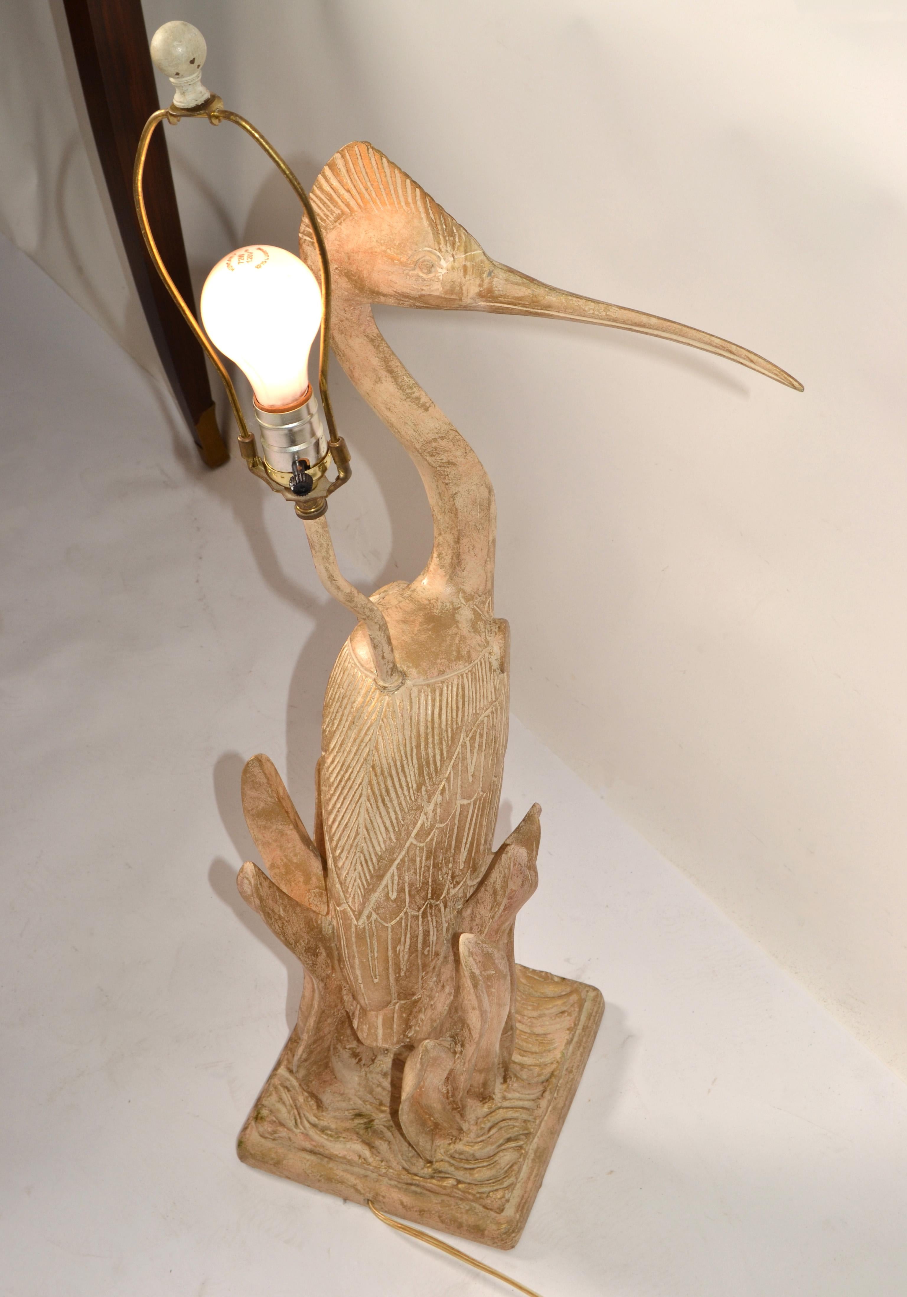Hand Carved Cedar Wood Heron Bird Table Lamp Hollywood Regency Animal Figurine For Sale 8