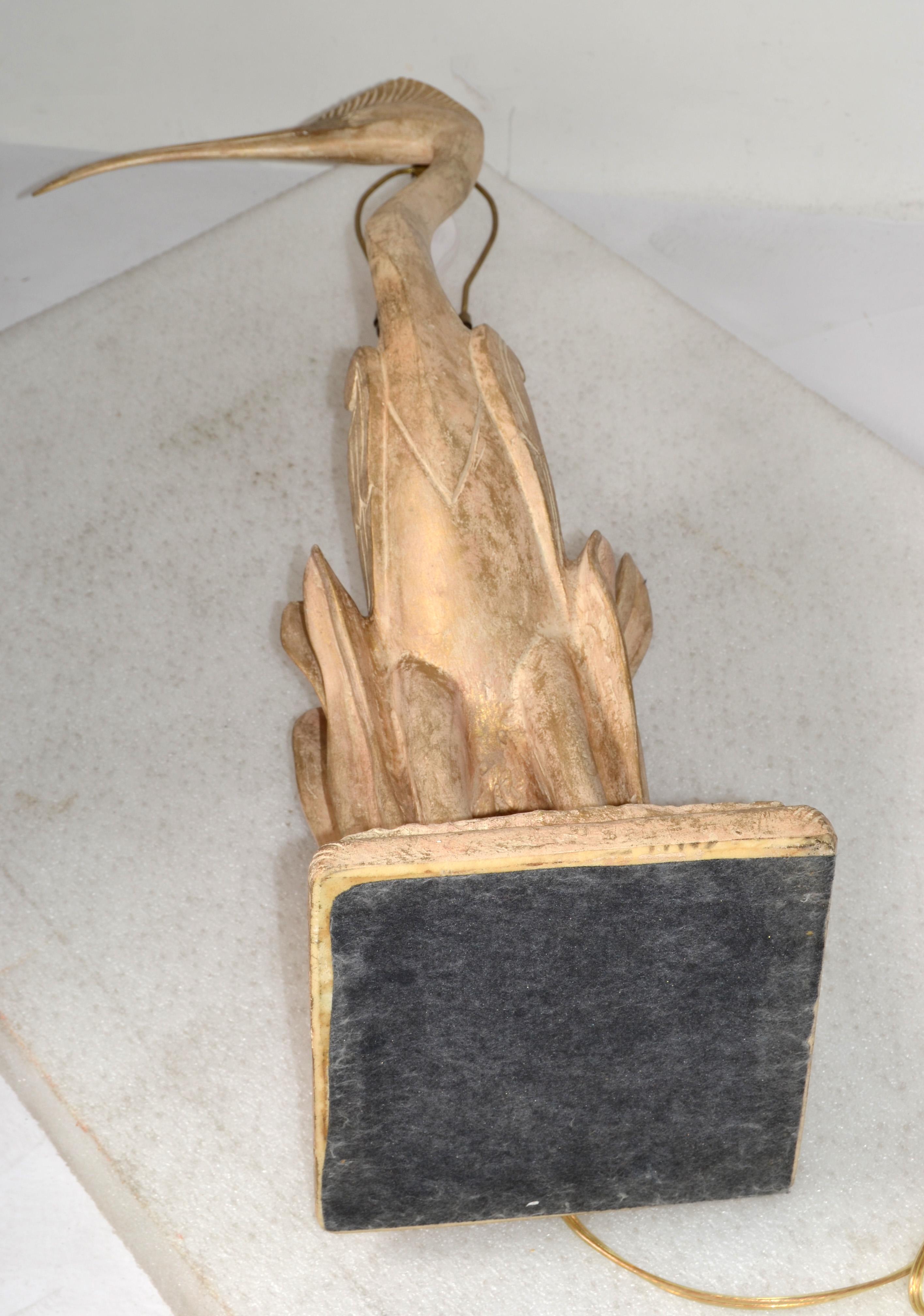 Hand Carved Cedar Wood Heron Bird Table Lamp Hollywood Regency Animal Figurine For Sale 9