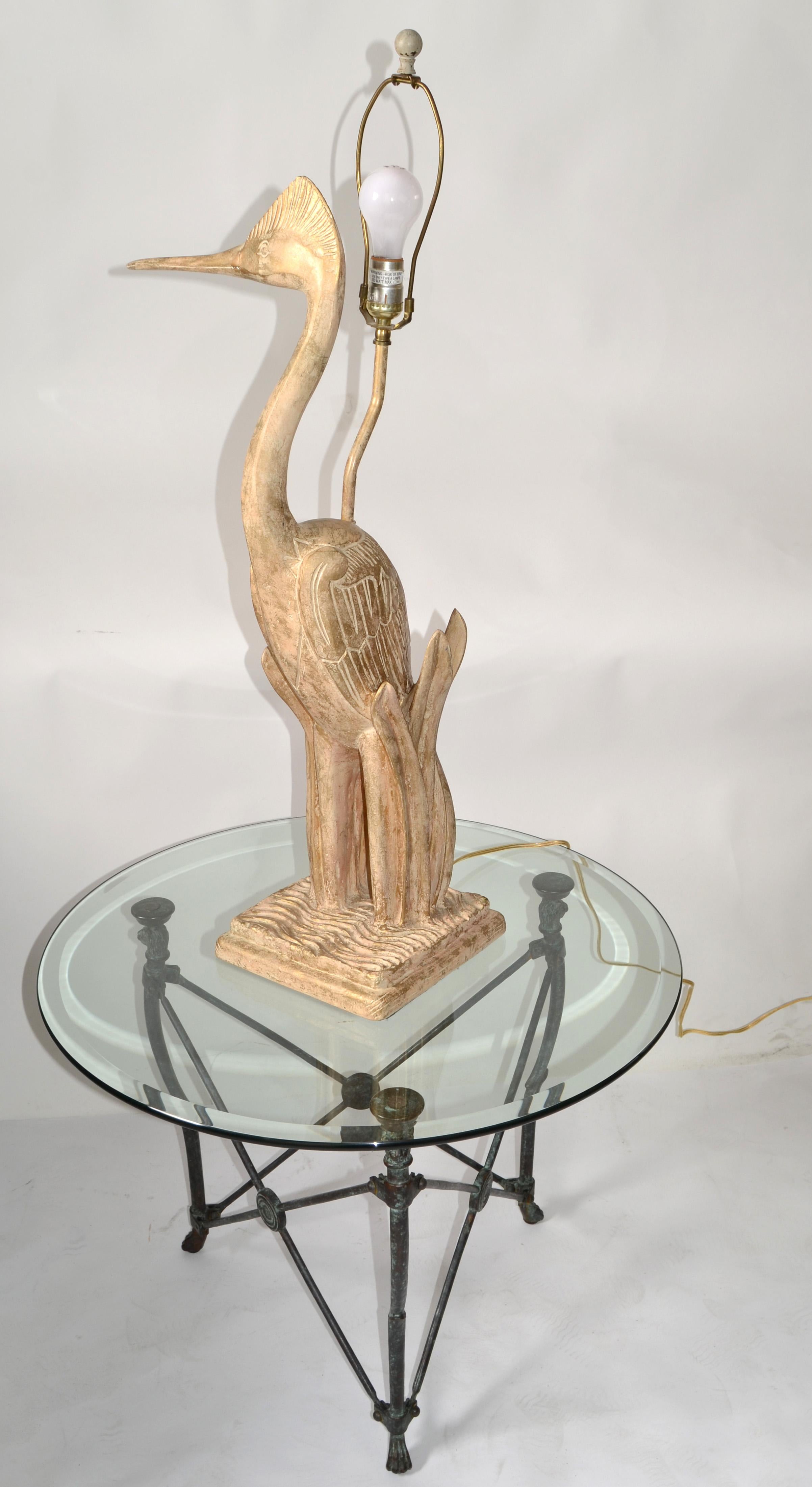 Handgeschnitzte Heron-Vogel-Tischlampe aus Zedernholz, Hollywood Regency, Tierfigur, Hollywood Regency im Angebot 11