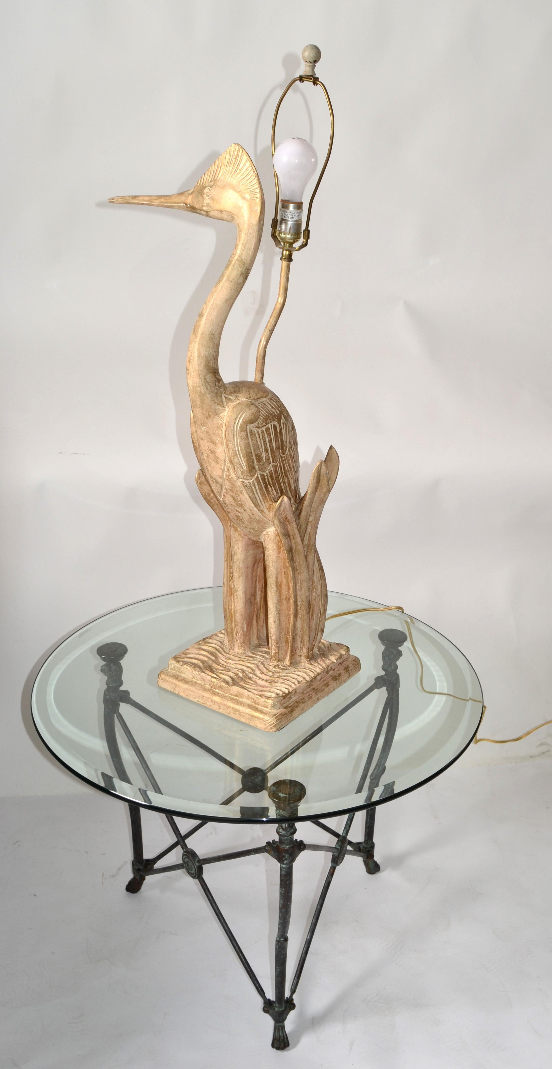 Hand Carved Cedar Wood Heron Bird Table Lamp Hollywood Regency Animal Figurine For Sale 1