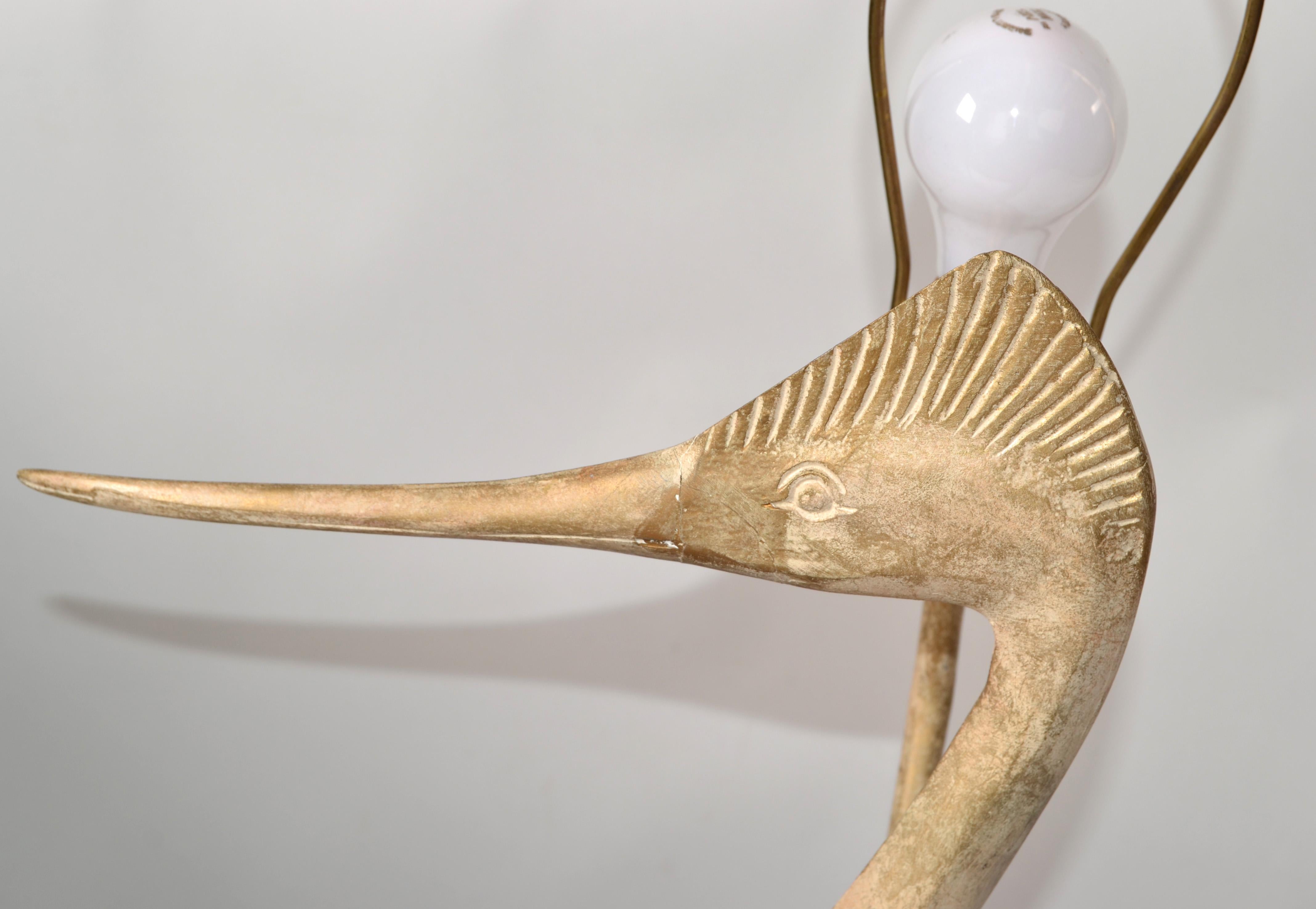 Hand Carved Cedar Wood Heron Bird Table Lamp Hollywood Regency Animal Figurine For Sale 2