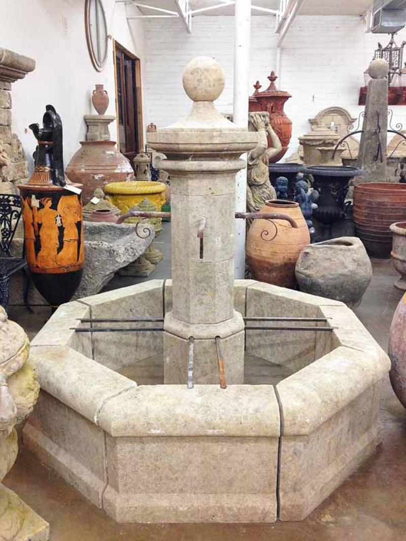 French Hand Carved Central Octagonal Fountain