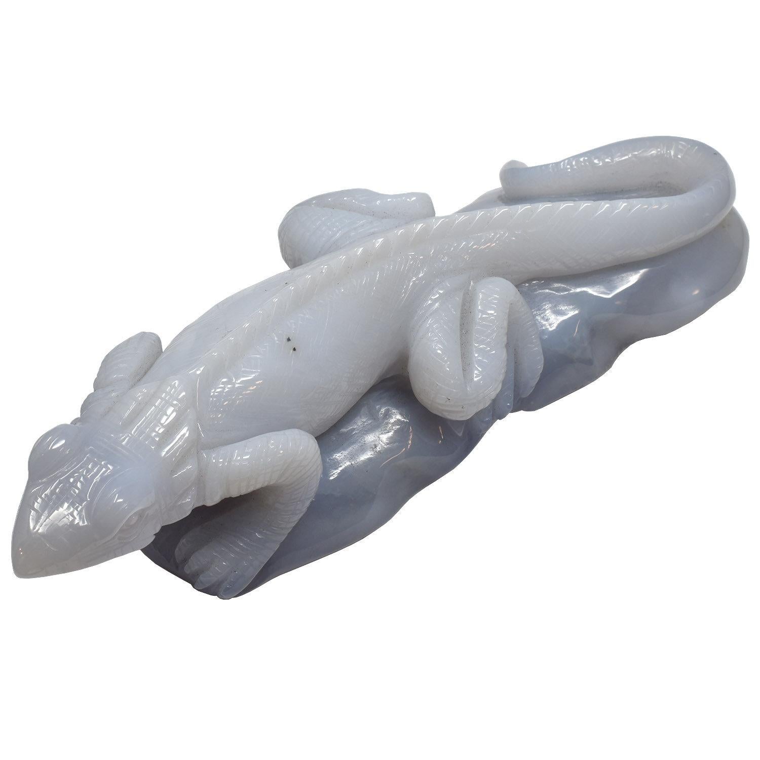 Other Hand Carved Chalcedony Lizard Mineral Specimen For Sale