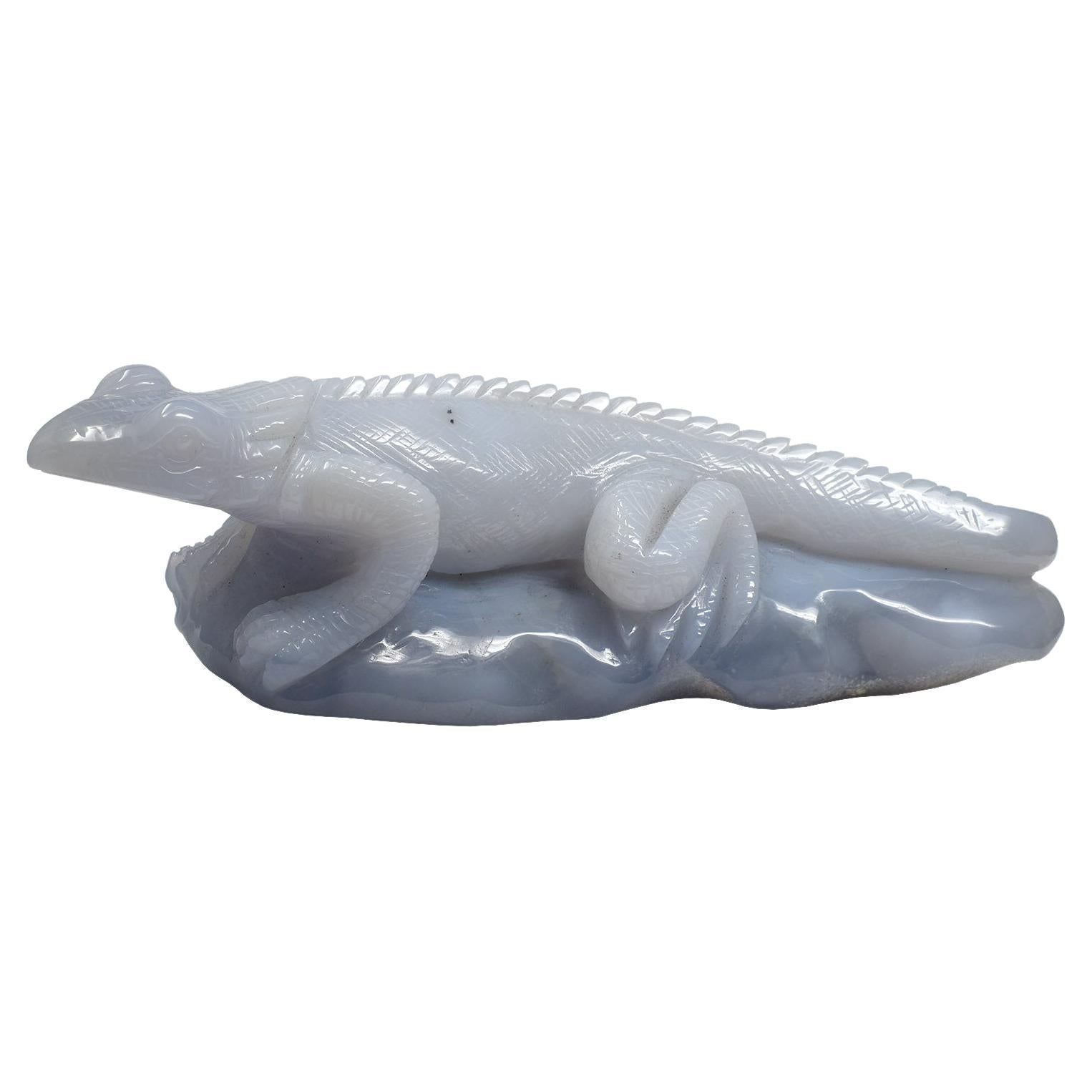 Hand Carved Chalcedony Lizard Mineral Specimen For Sale