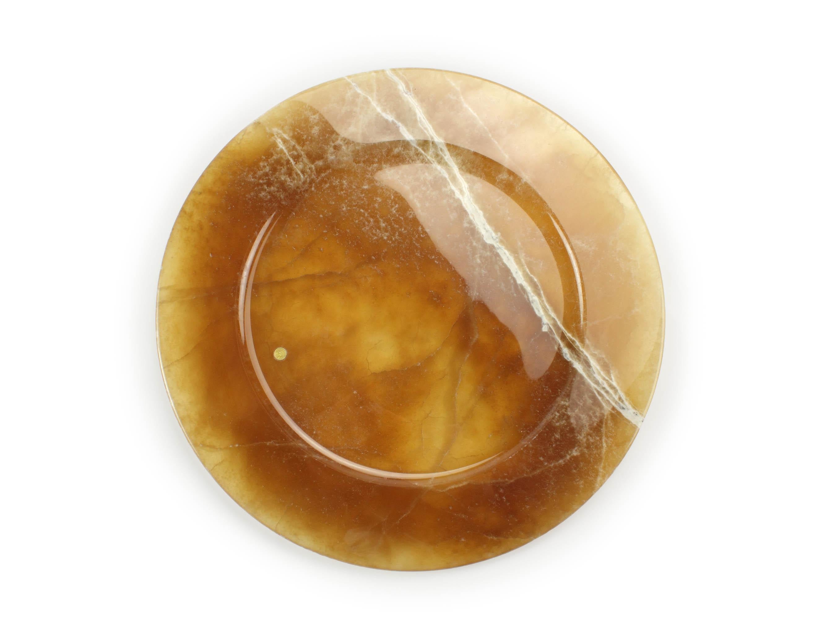 Charger Plate Platters Serveware Amber Onyx Marble Collectible Handmade Italy For Sale 1